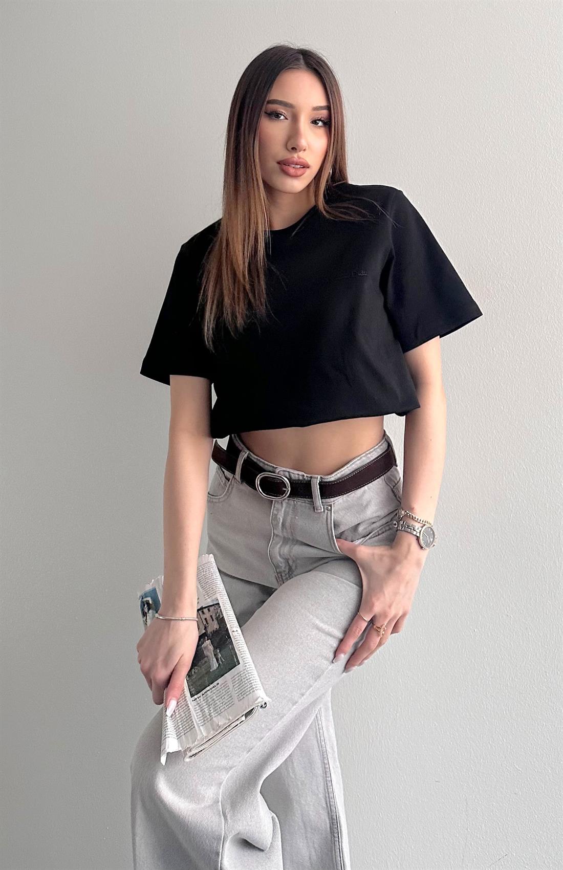 Bisiklet Yaka Tshırt SİYAH