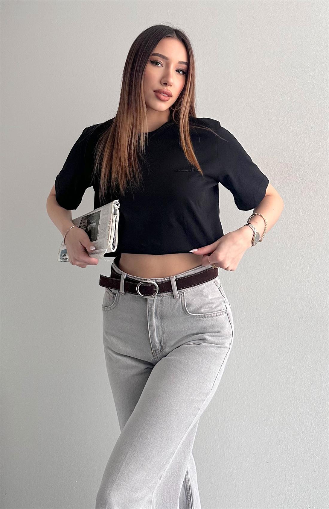 Bisiklet Yaka Tshırt SİYAH