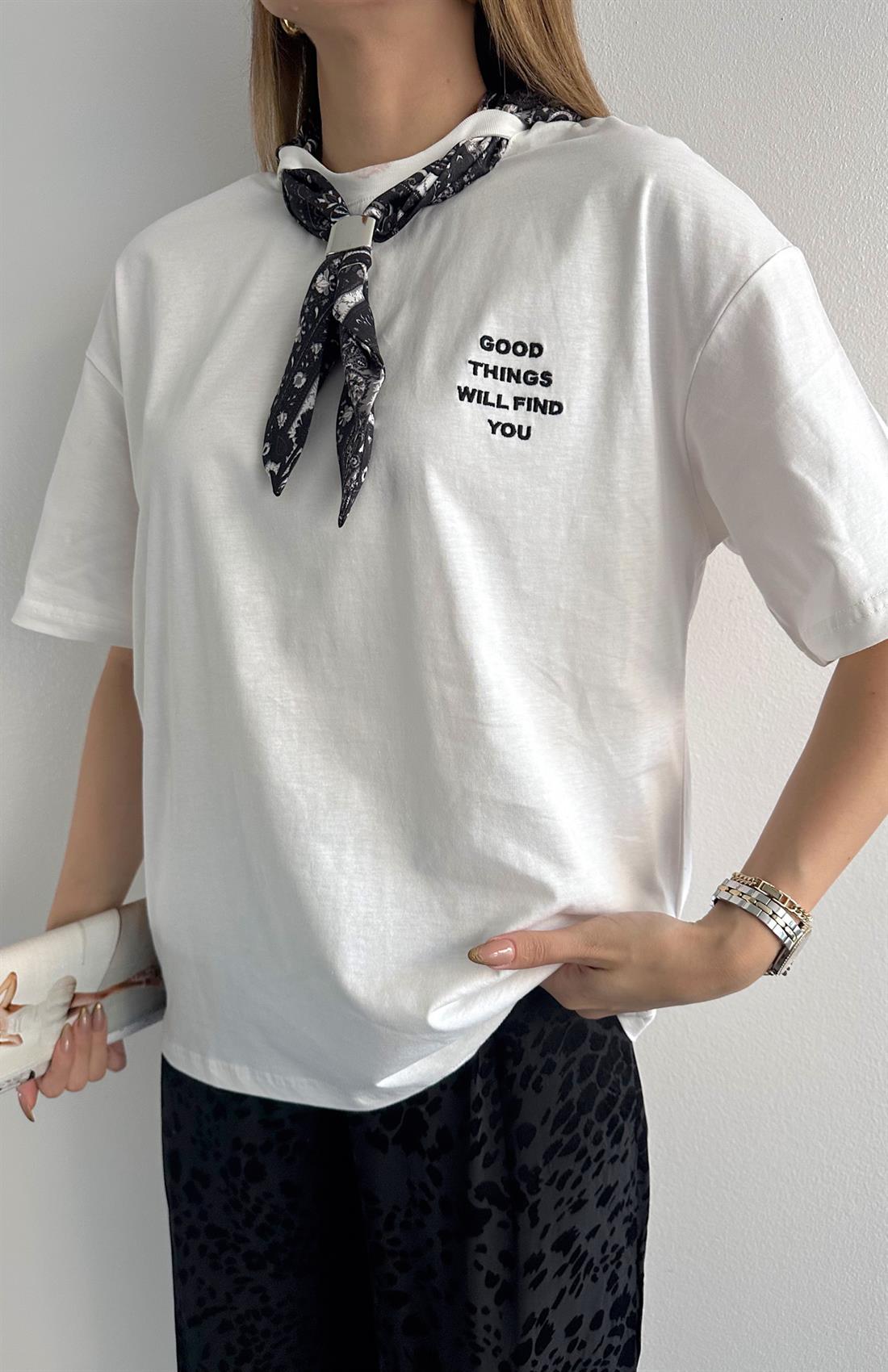 Fular Detaylı Tshırt EKRU