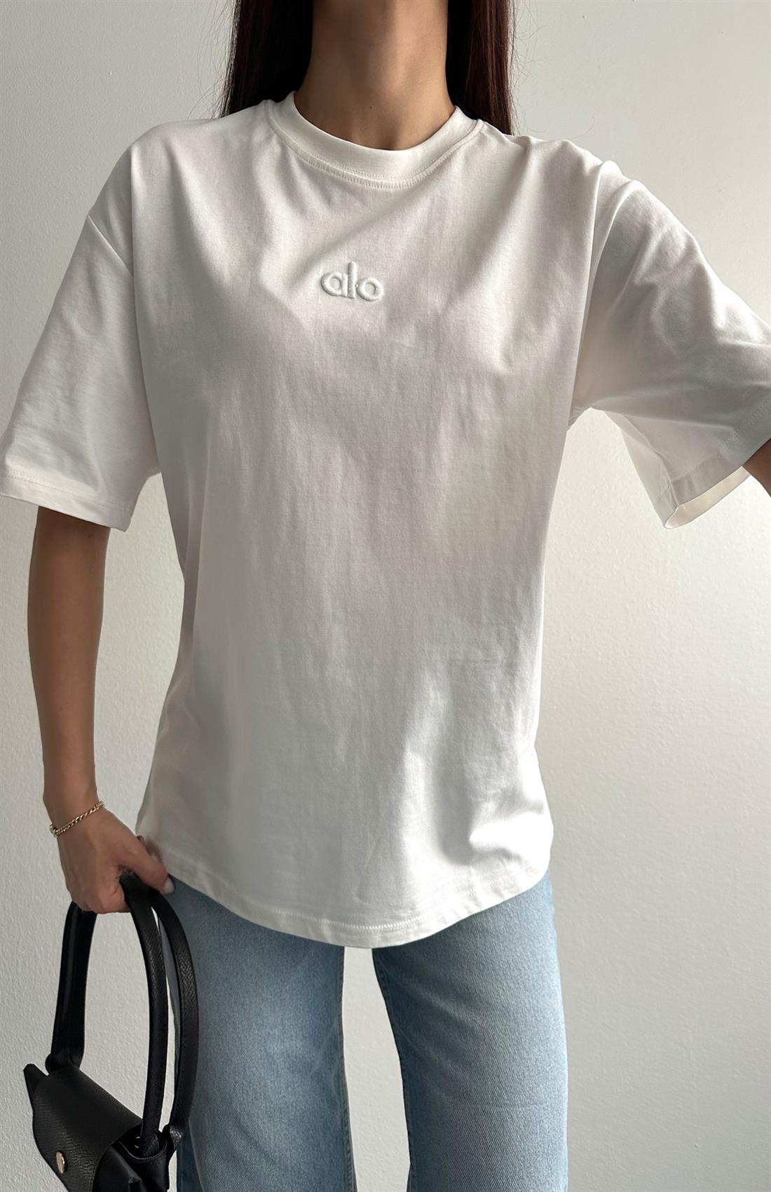 Kabartma Baskılı Tshırt BEYAZ