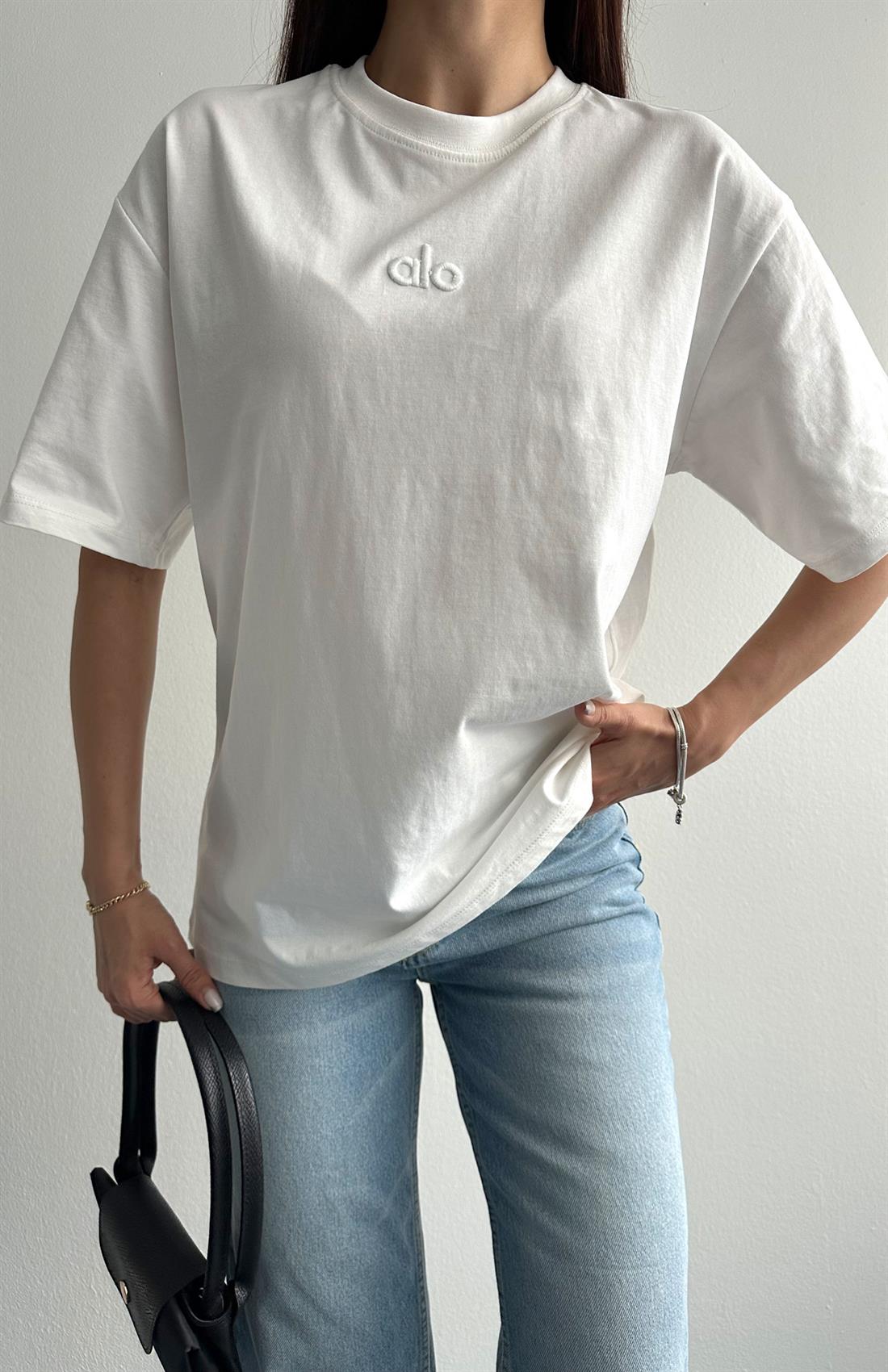 Kabartma Baskılı Tshırt BEYAZ