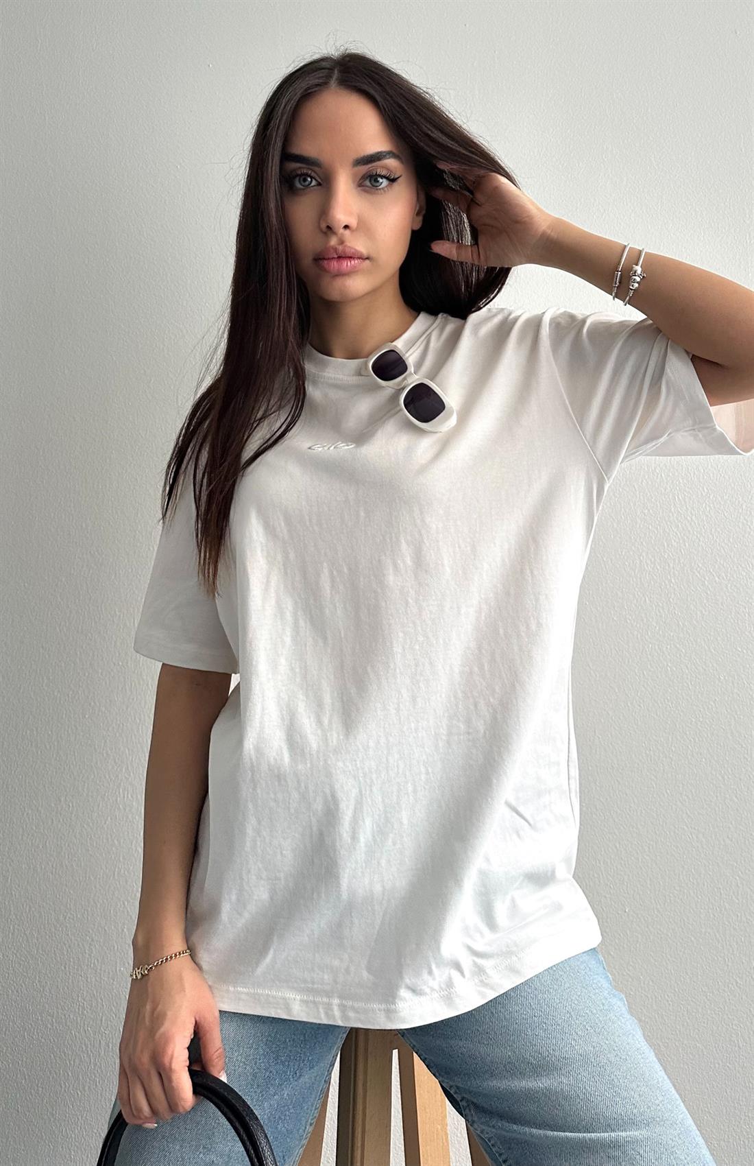 Kabartma Baskılı Tshırt BEYAZ