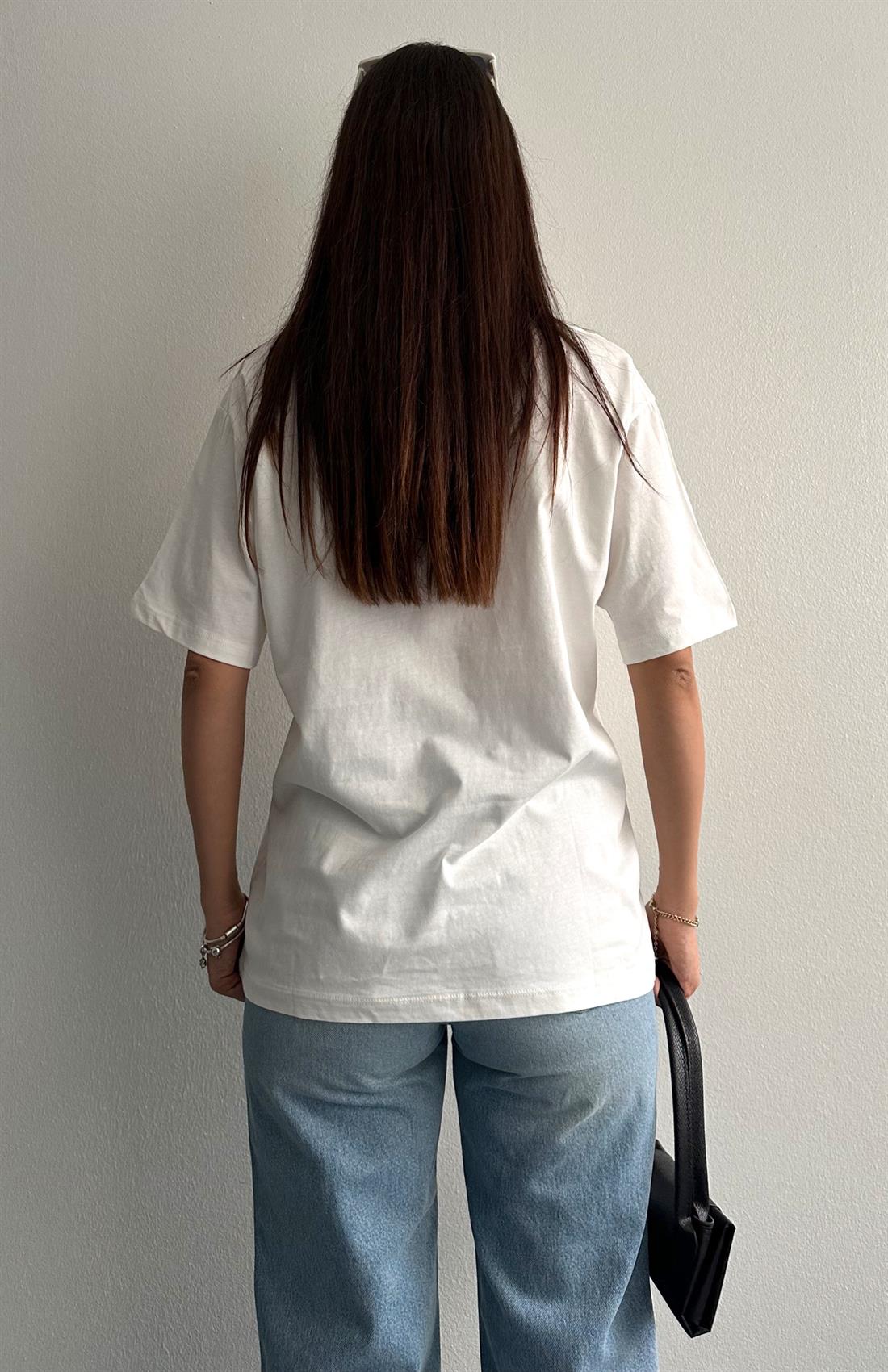 Kabartma Baskılı Tshırt BEYAZ