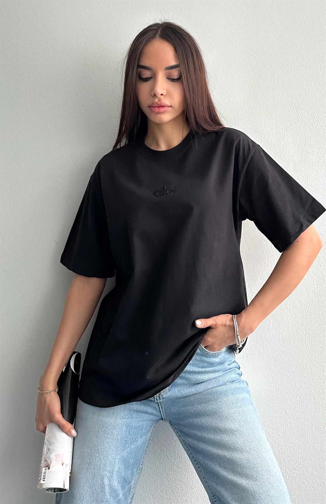 Kabartma Baskılı Tshırt SİYAH