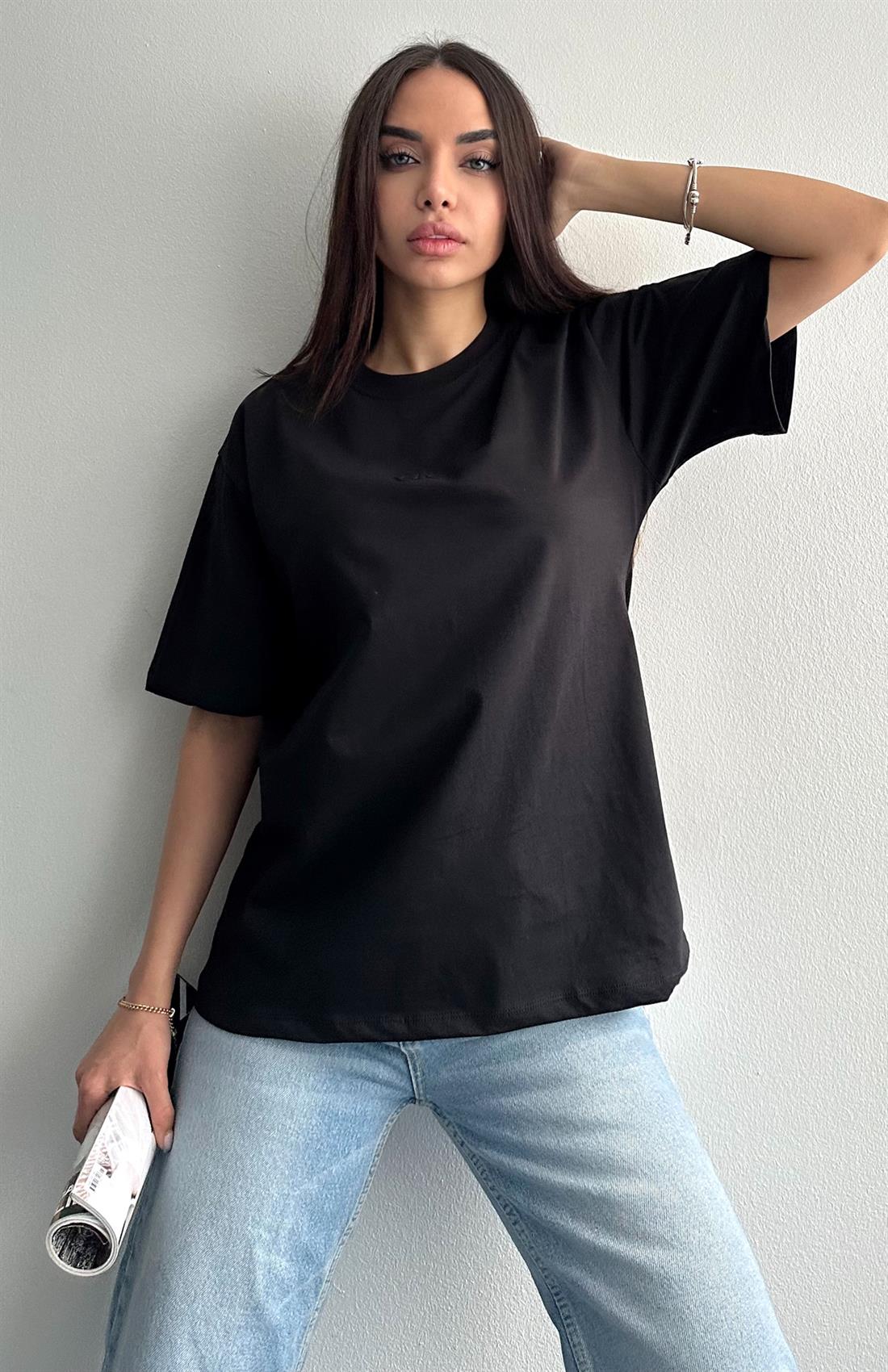 Kabartma Baskılı Tshırt SİYAH