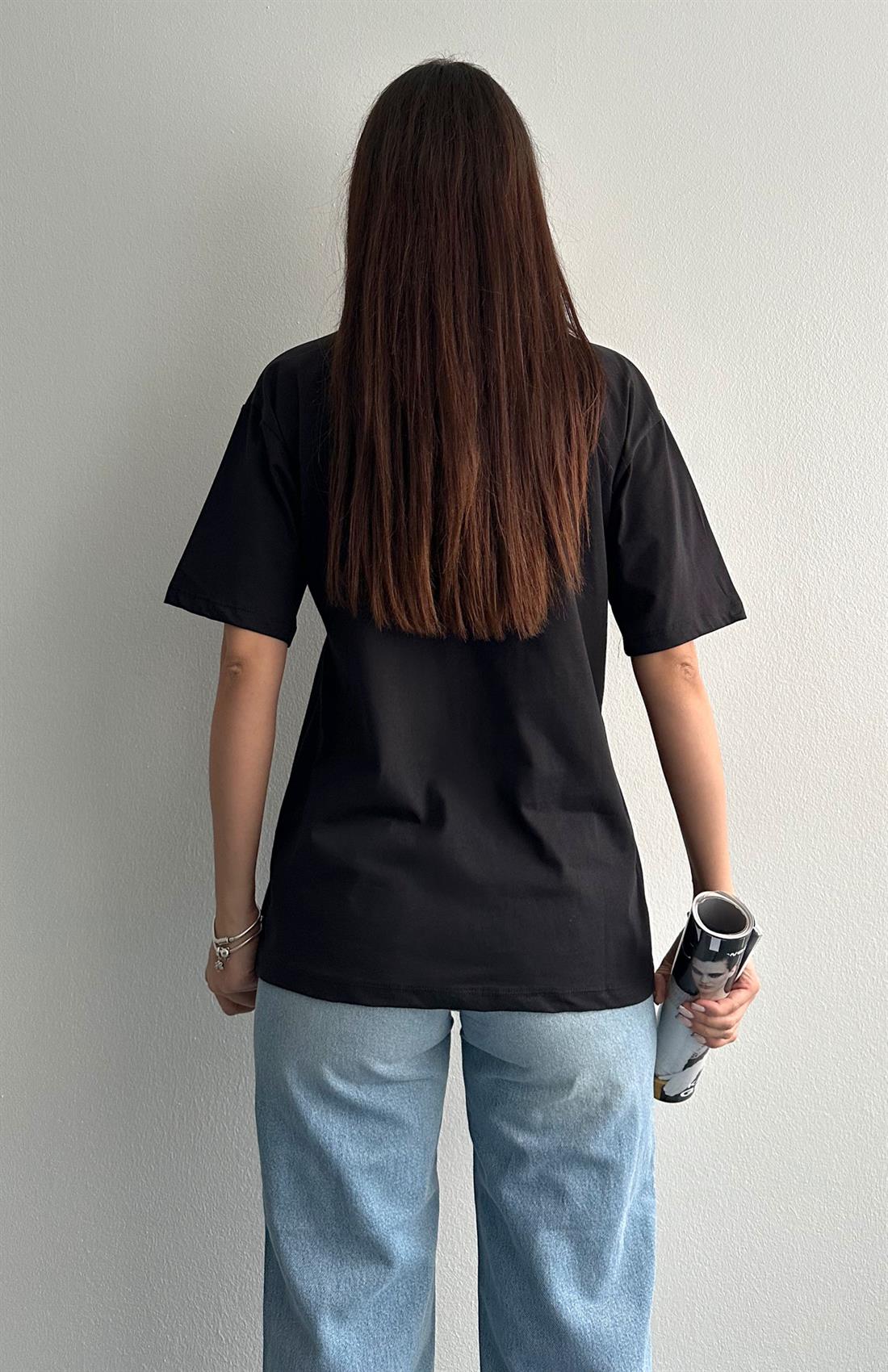 Kabartma Baskılı Tshırt SİYAH