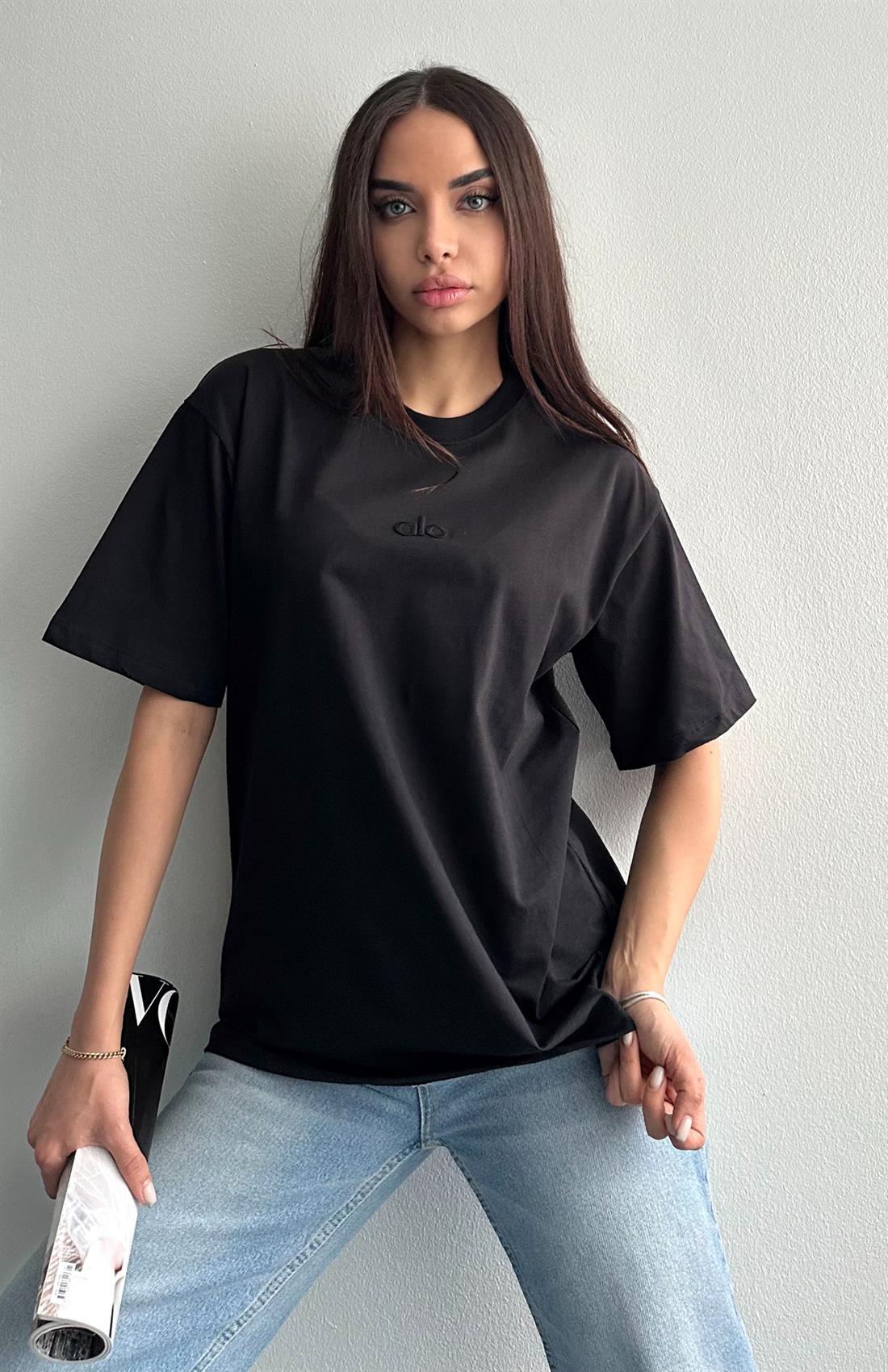 Kabartma Baskılı Tshırt SİYAH