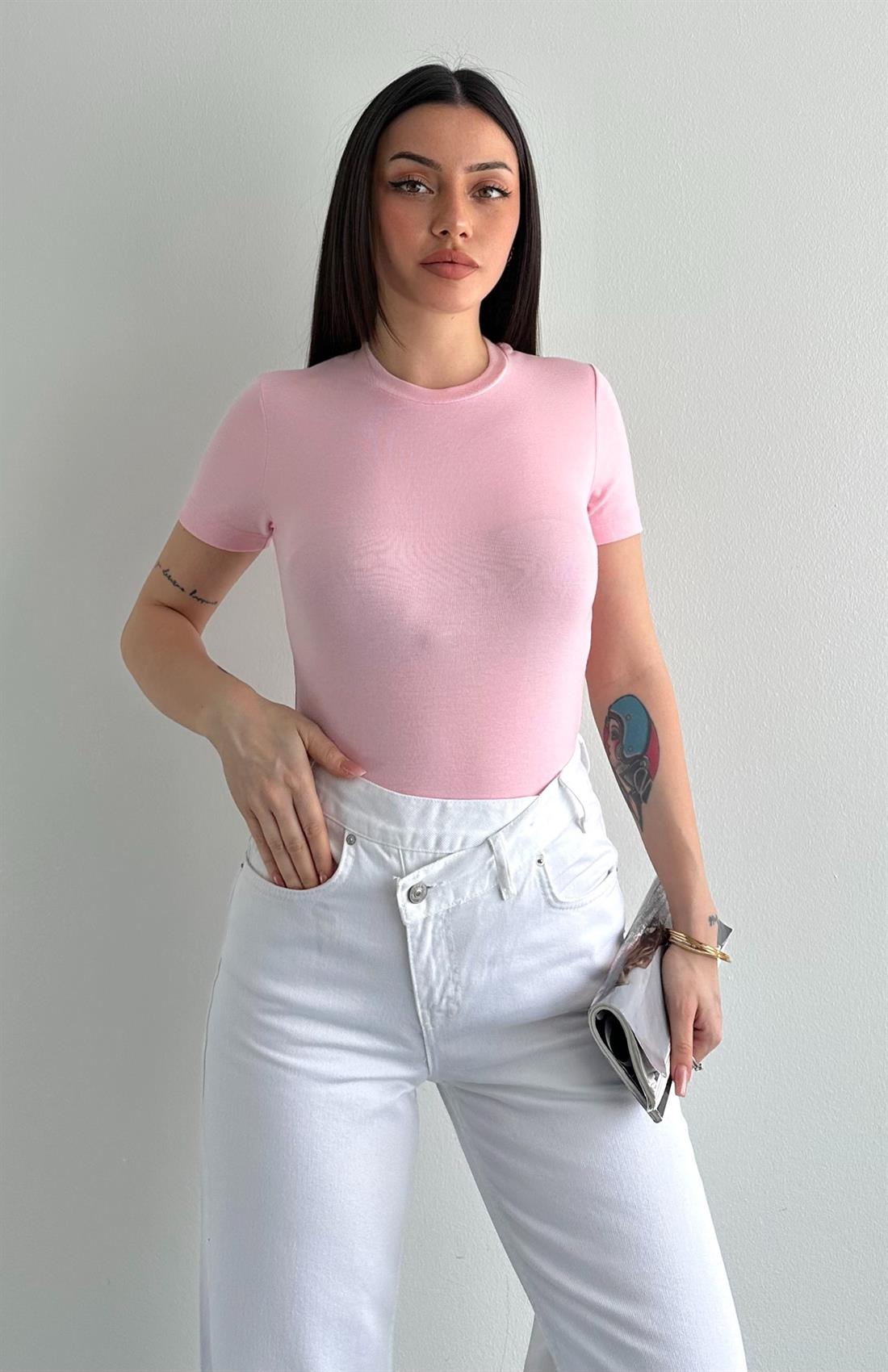 Kısa Kol Modal Tshırt PEMBE