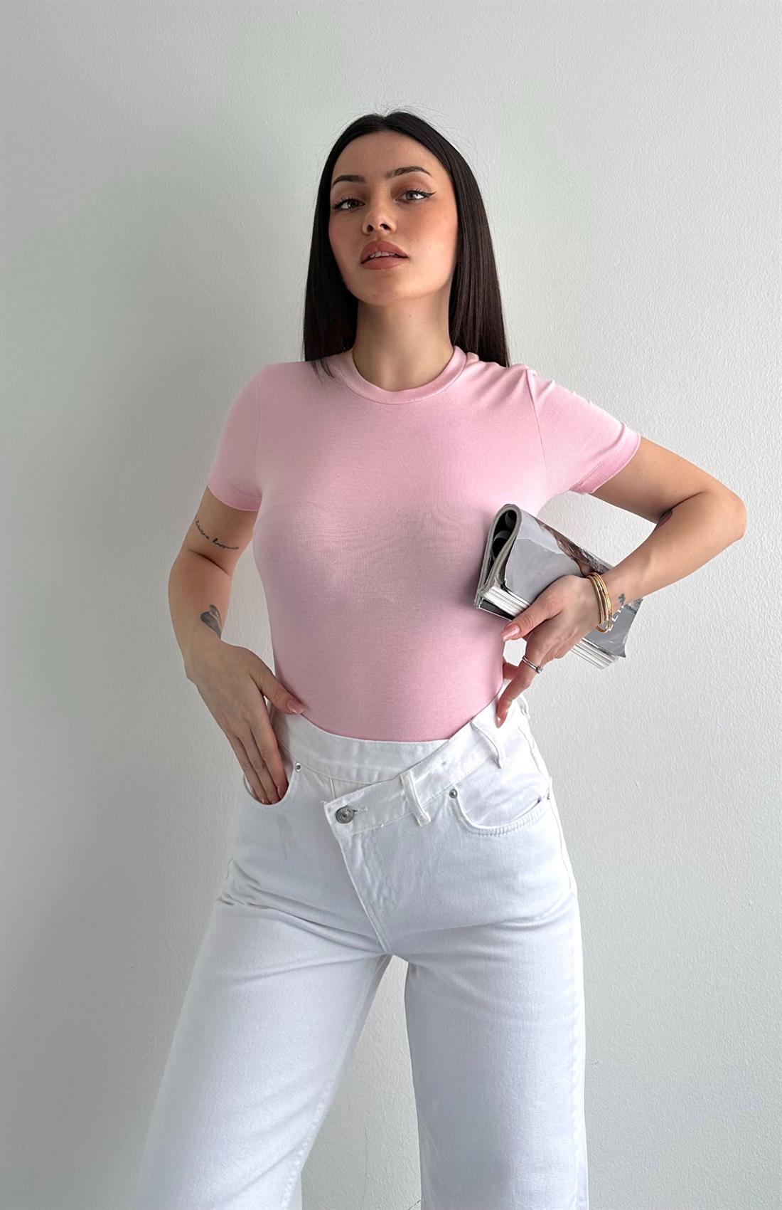 Kısa Kol Modal Tshırt PEMBE