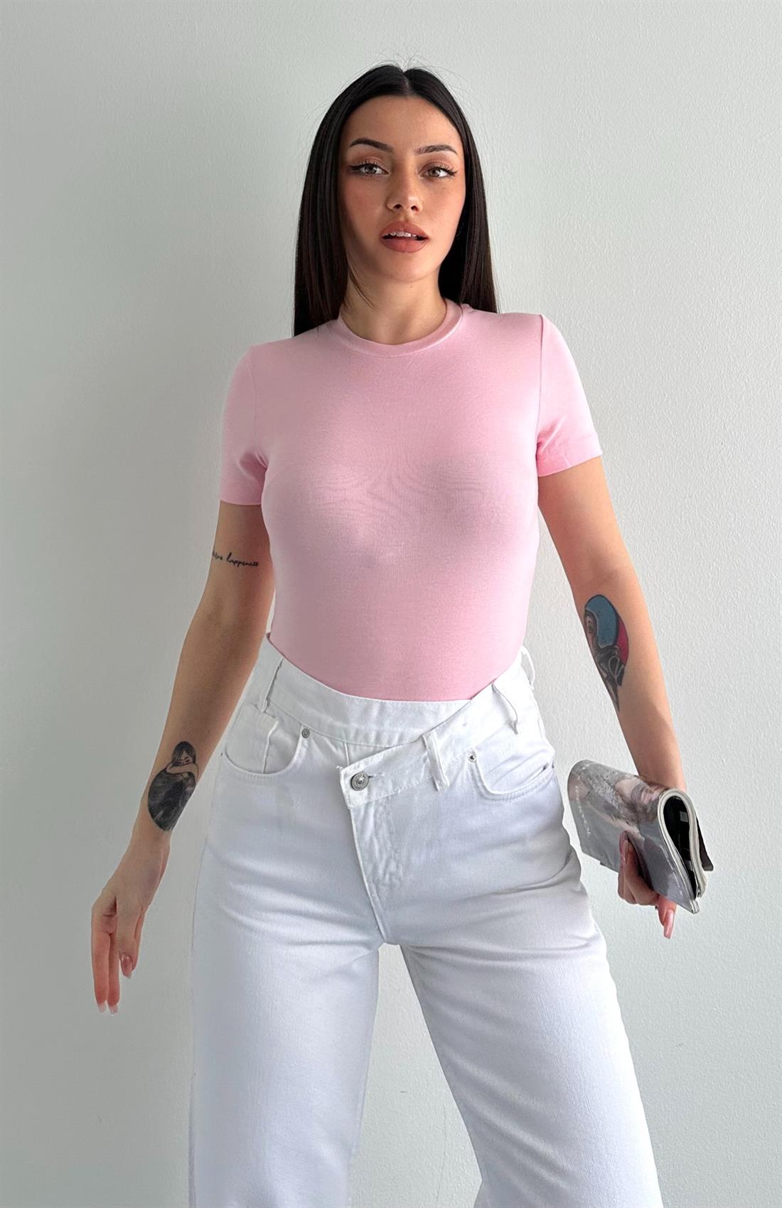 Kısa Kol Modal Tshırt PEMBE