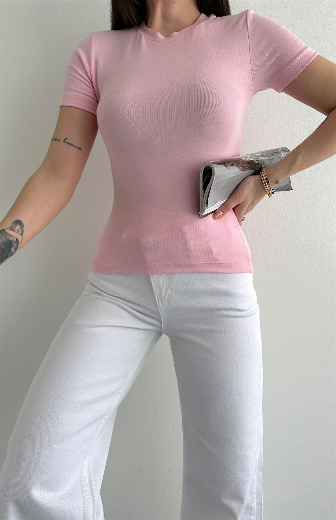 Kısa Kol Modal Tshırt PEMBE