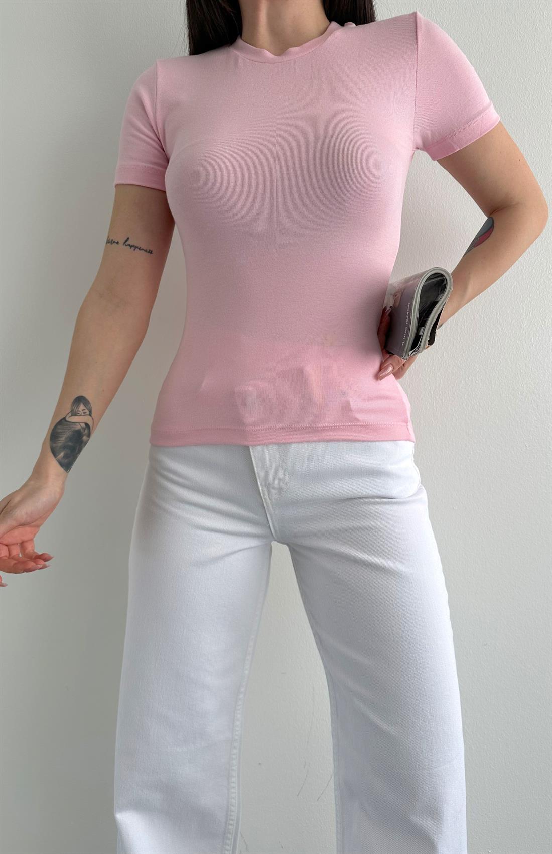 Kısa Kol Modal Tshırt PEMBE