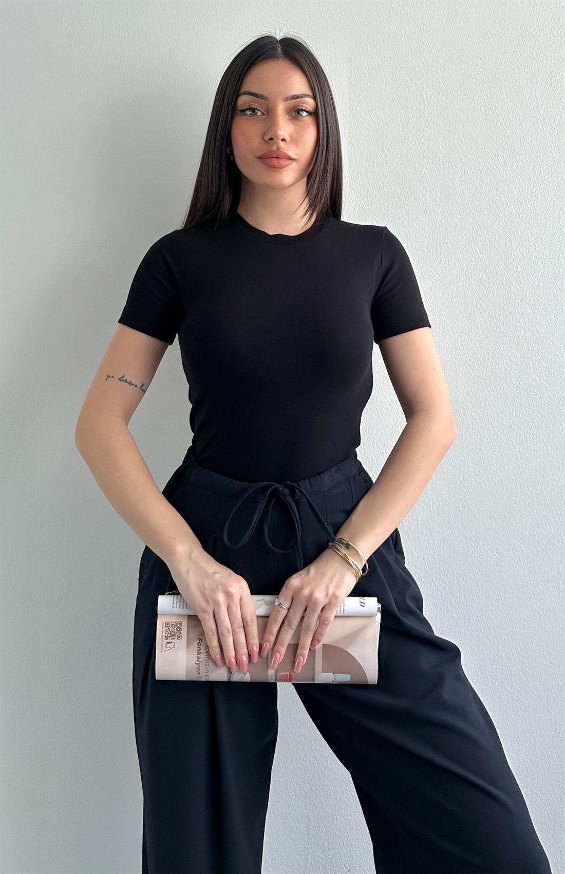 Kısa Kol Modal Tshırt SİYAH