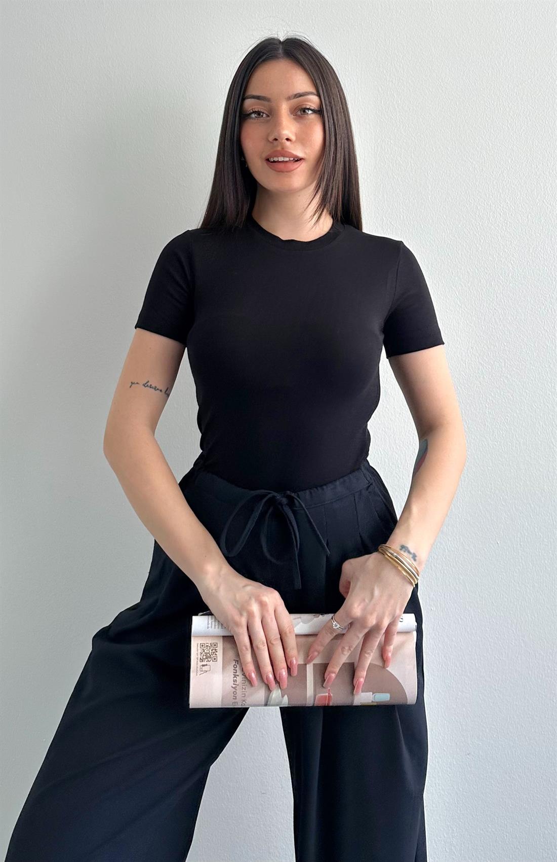 Kısa Kol Modal Tshırt SİYAH