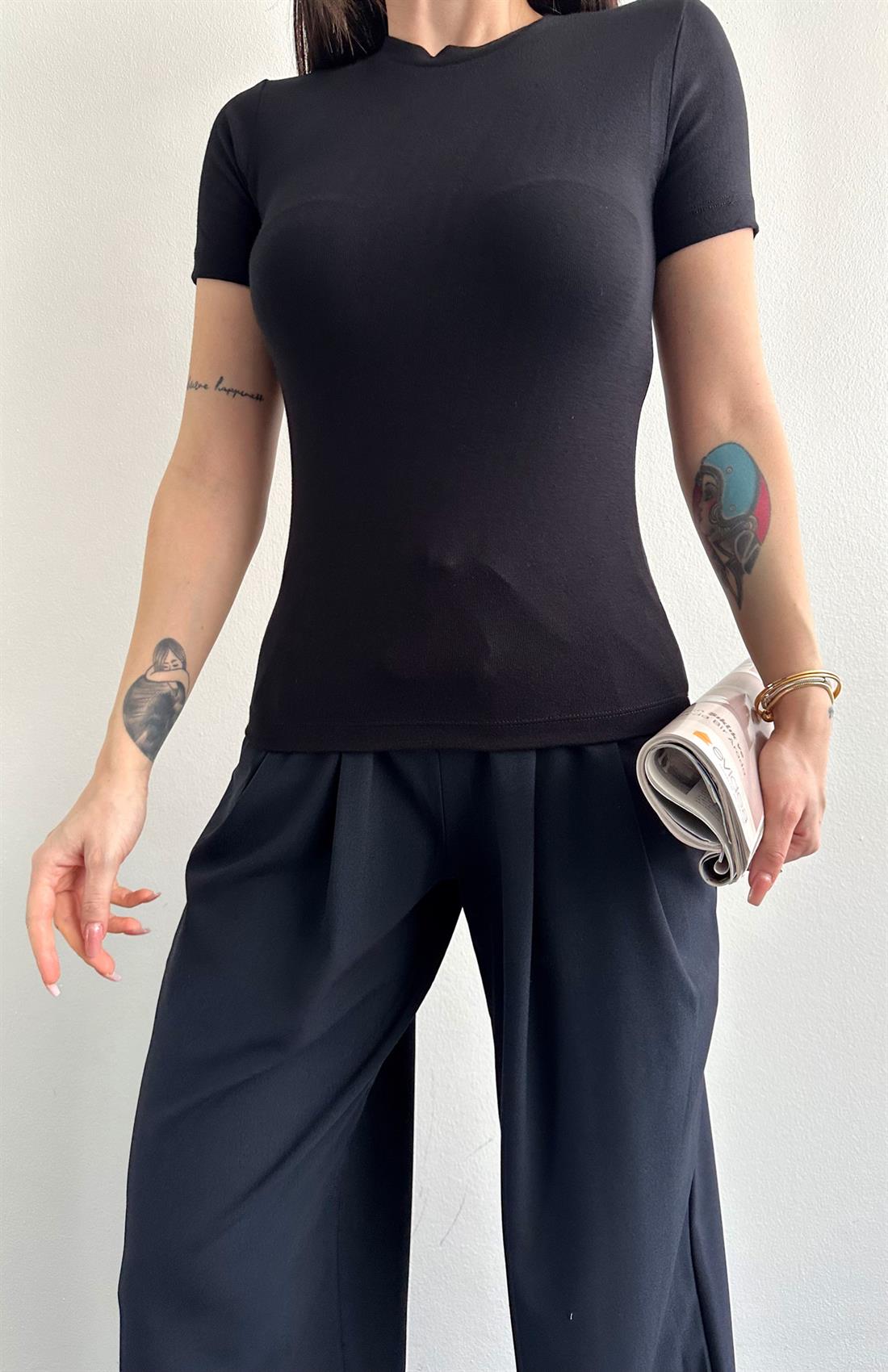 Kısa Kol Modal Tshırt SİYAH