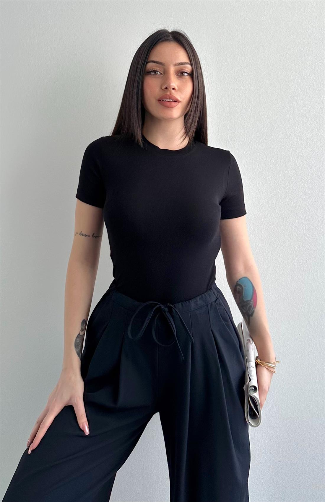 Kısa Kol Modal Tshırt SİYAH