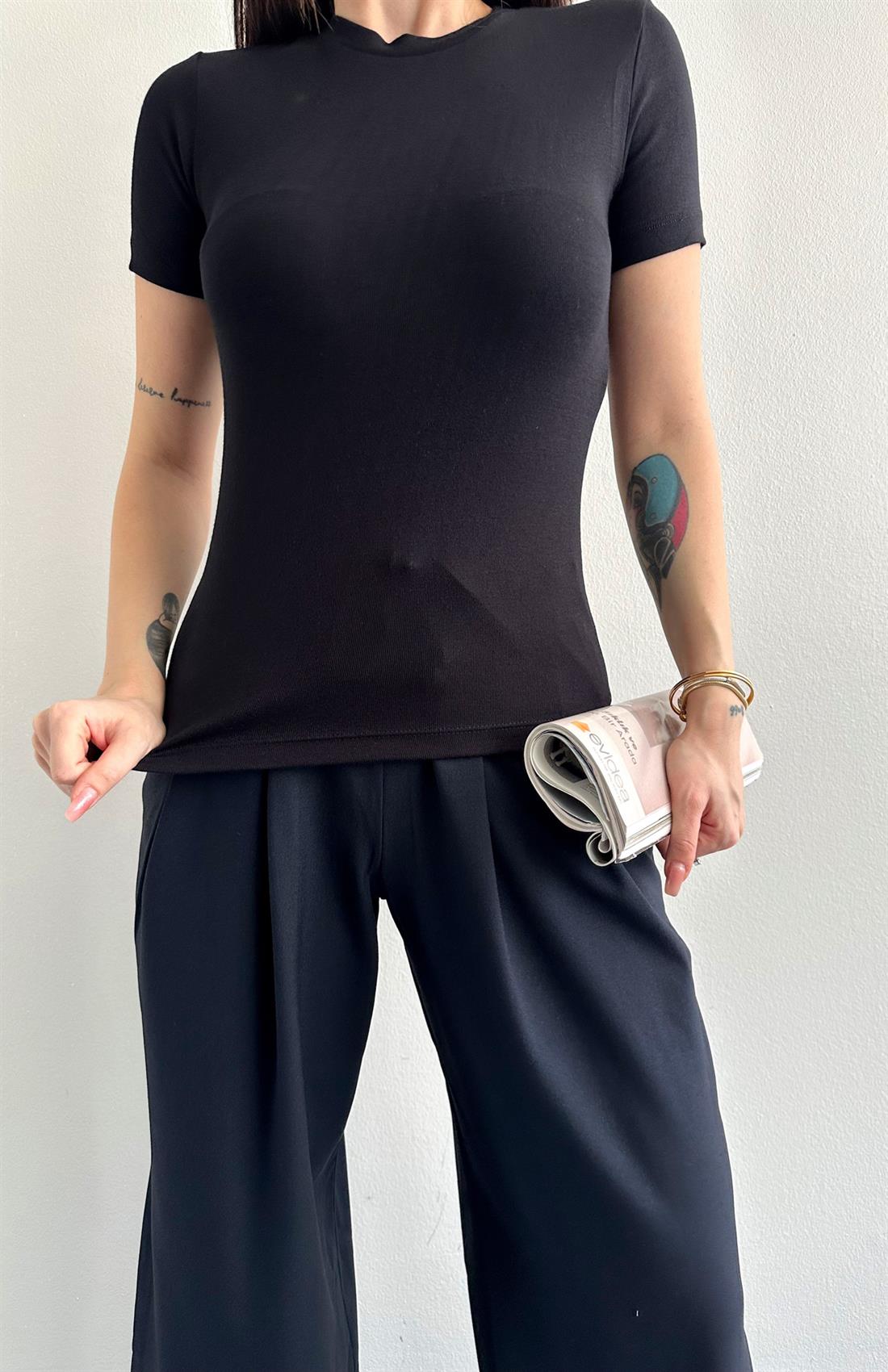 Kısa Kol Modal Tshırt SİYAH