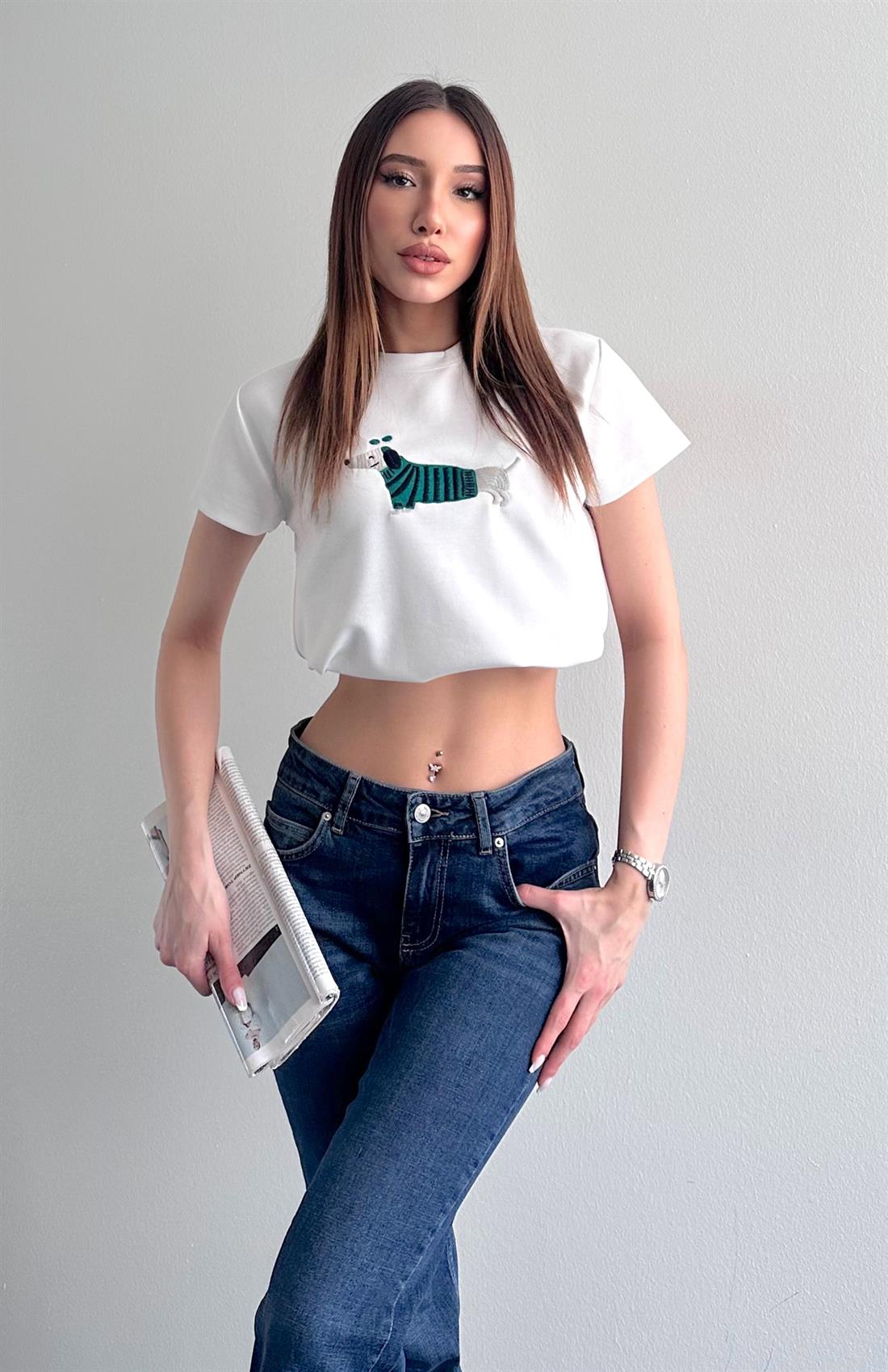 Köpek Baskılı Tshırt BEYAZ