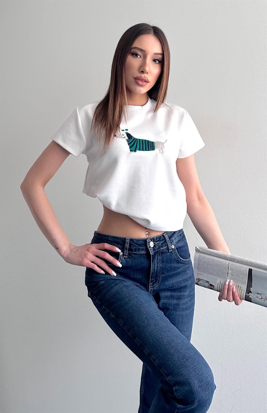 Köpek Baskılı Tshırt BEYAZ