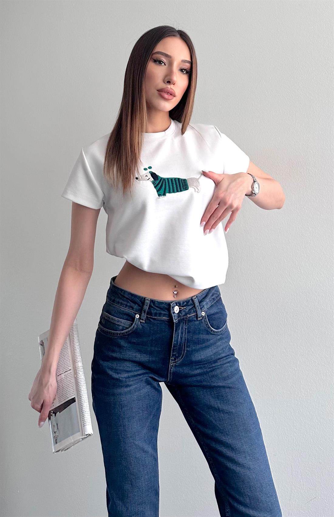 Köpek Baskılı Tshırt BEYAZ