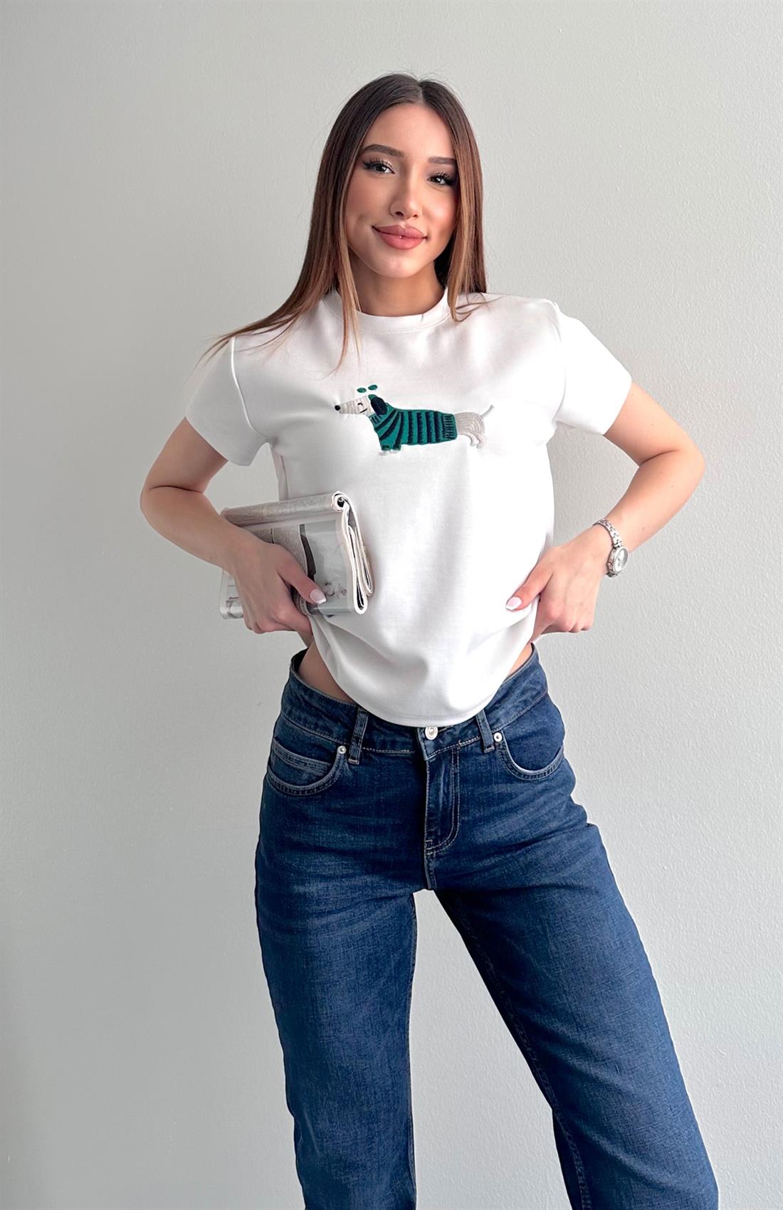 Köpek Baskılı Tshırt BEYAZ