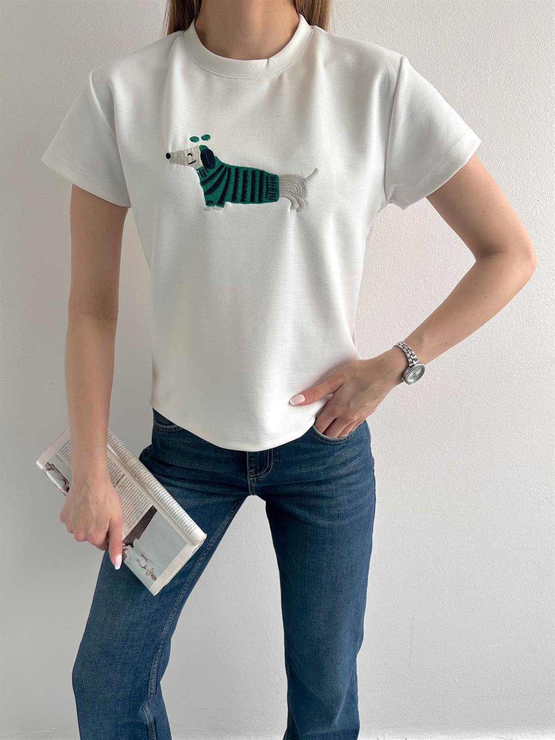 Köpek Baskılı Tshırt BEYAZ