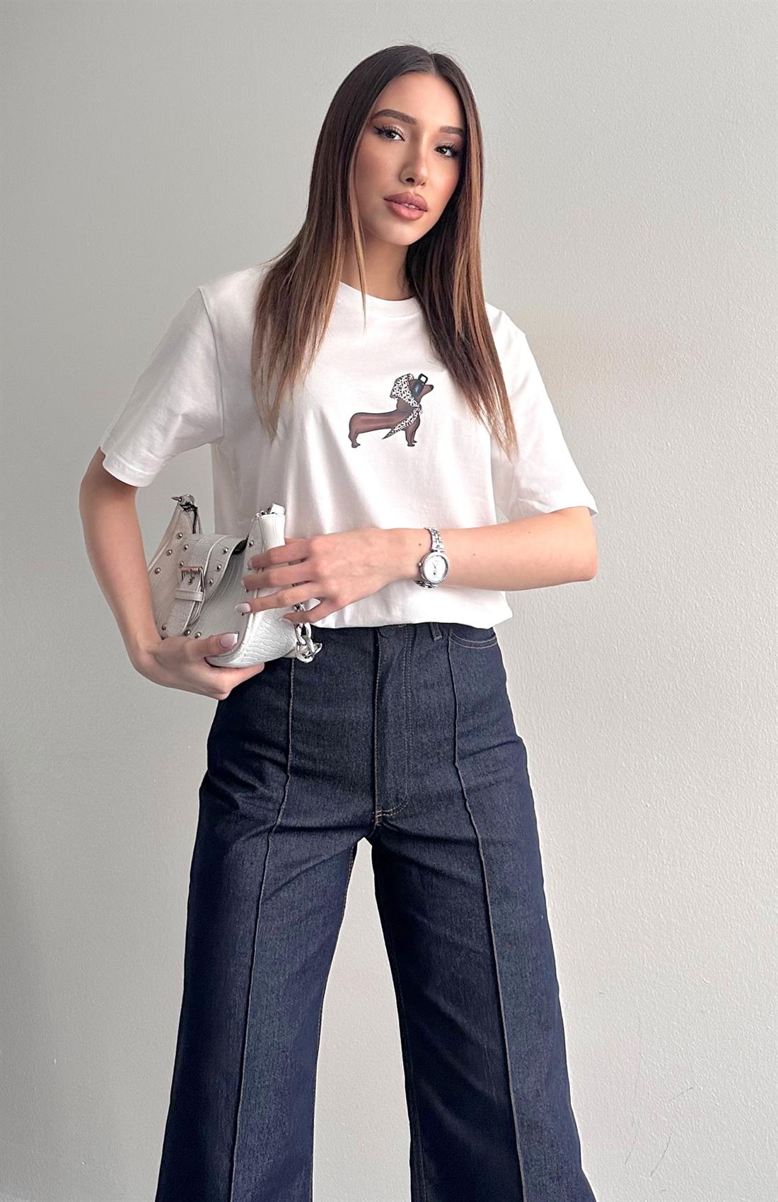 Köpek Baskılı Tshırt EKRU