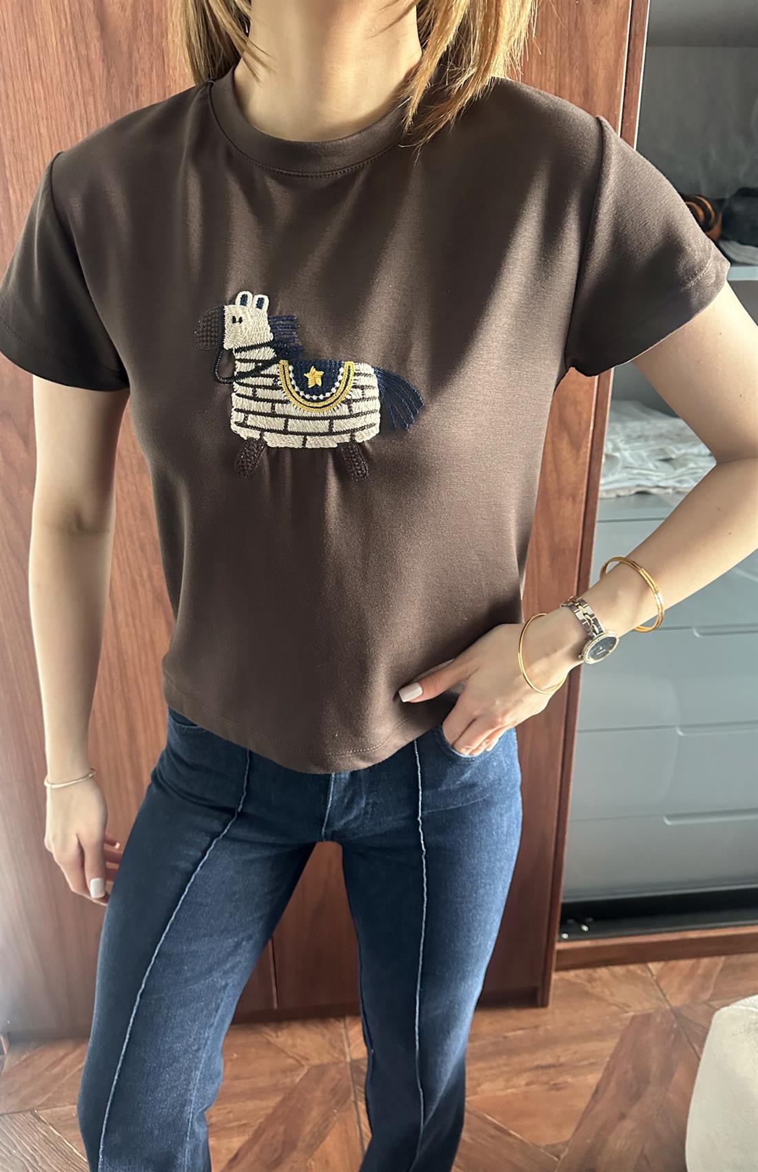 Köpek Baskılı Tshırt KAHVERENGİ
