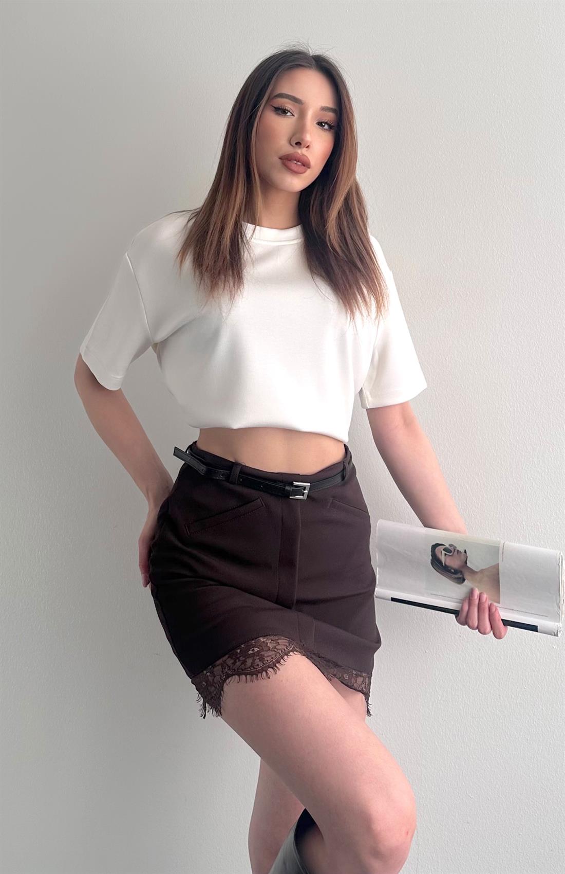 Modal Kumaş Basıc Tshırt EKRU