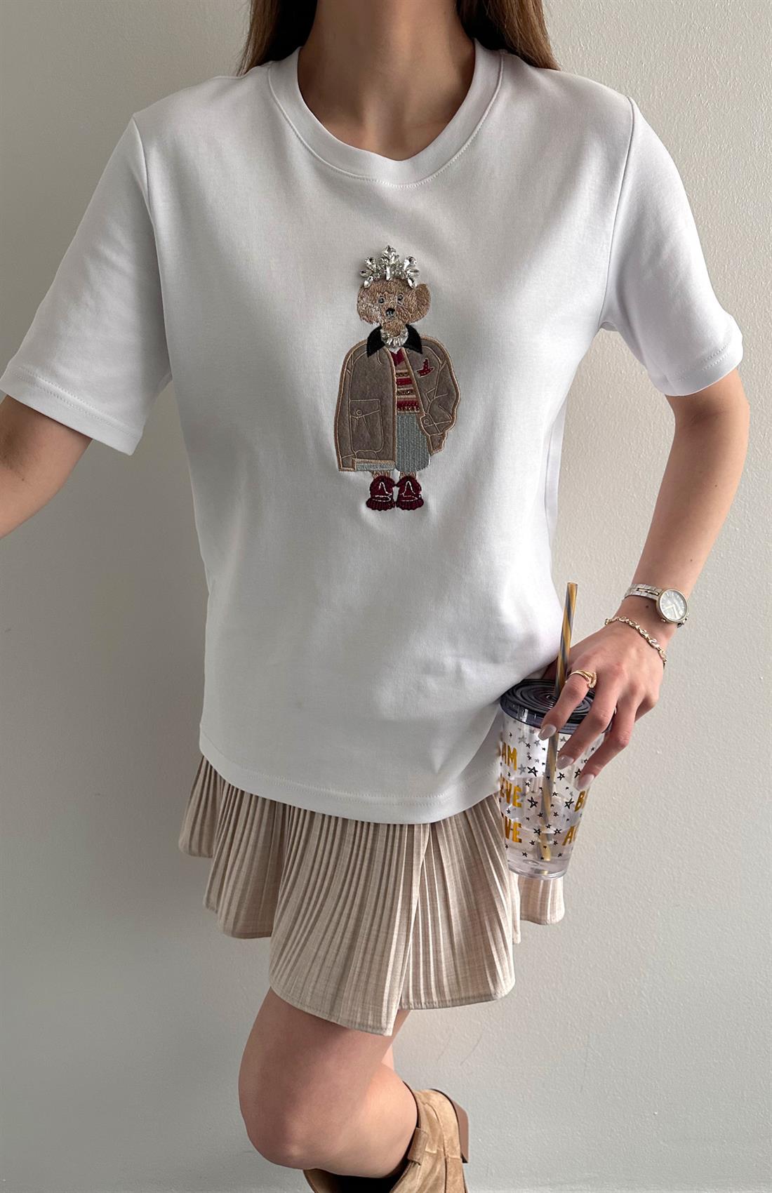 Ön Nakiş Ve Taş Tshırt EKRU