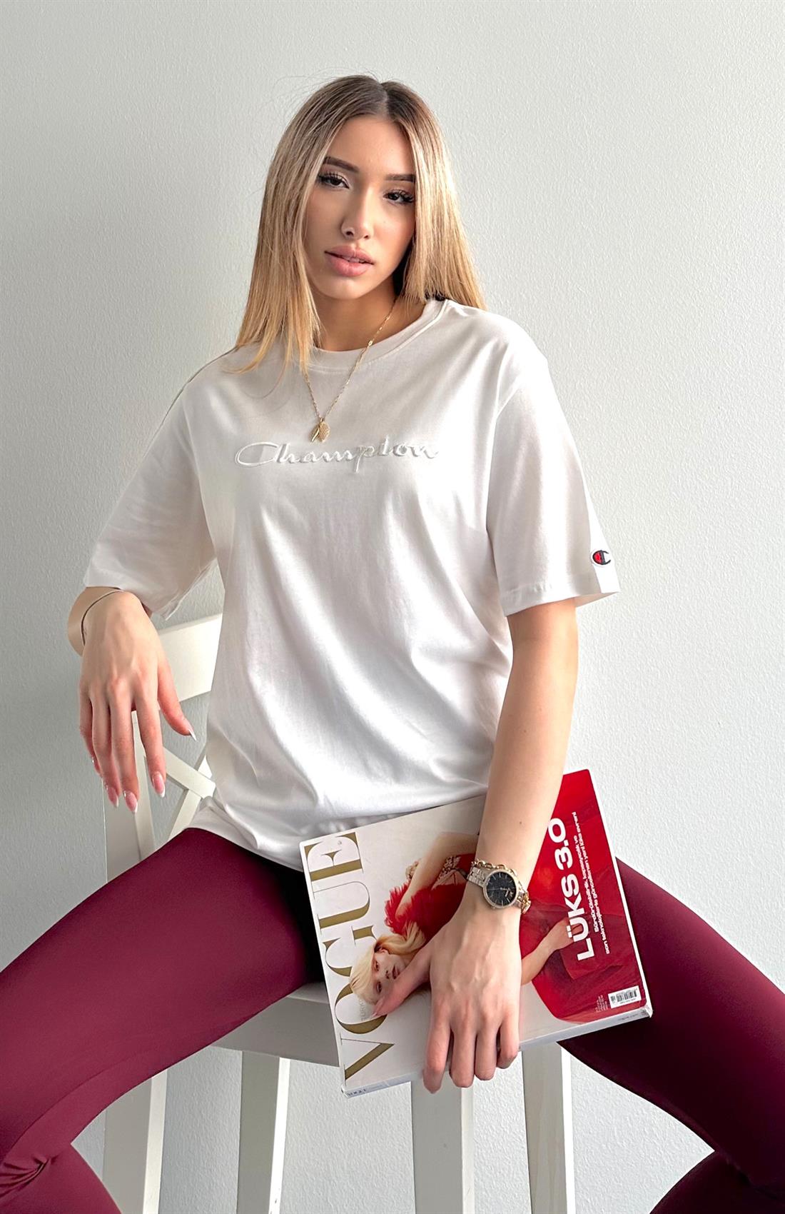 Önü Kabartma Yazılı Tshırt BEYAZ