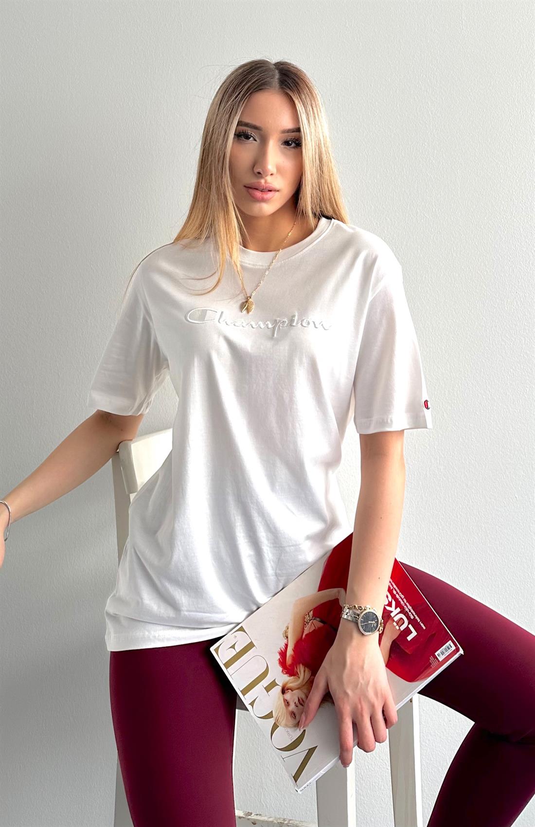 Önü Kabartma Yazılı Tshırt BEYAZ