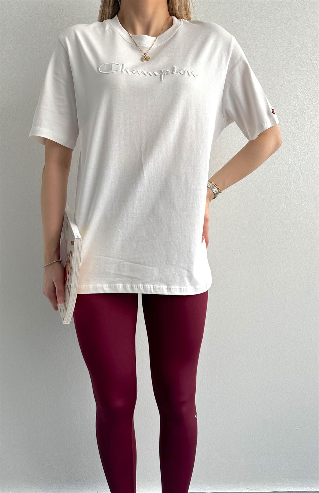 Önü Kabartma Yazılı Tshırt BEYAZ