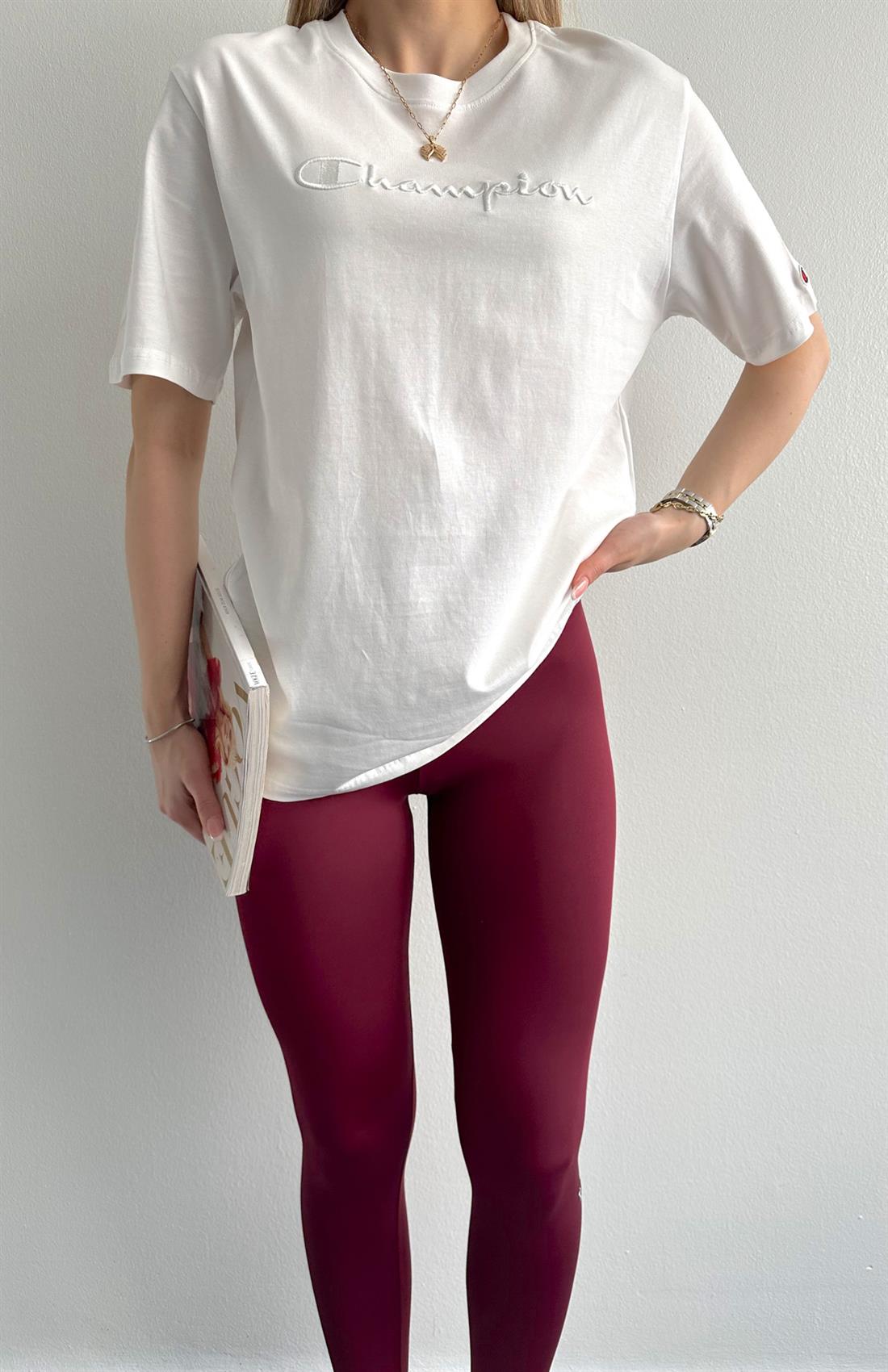 Önü Kabartma Yazılı Tshırt BEYAZ