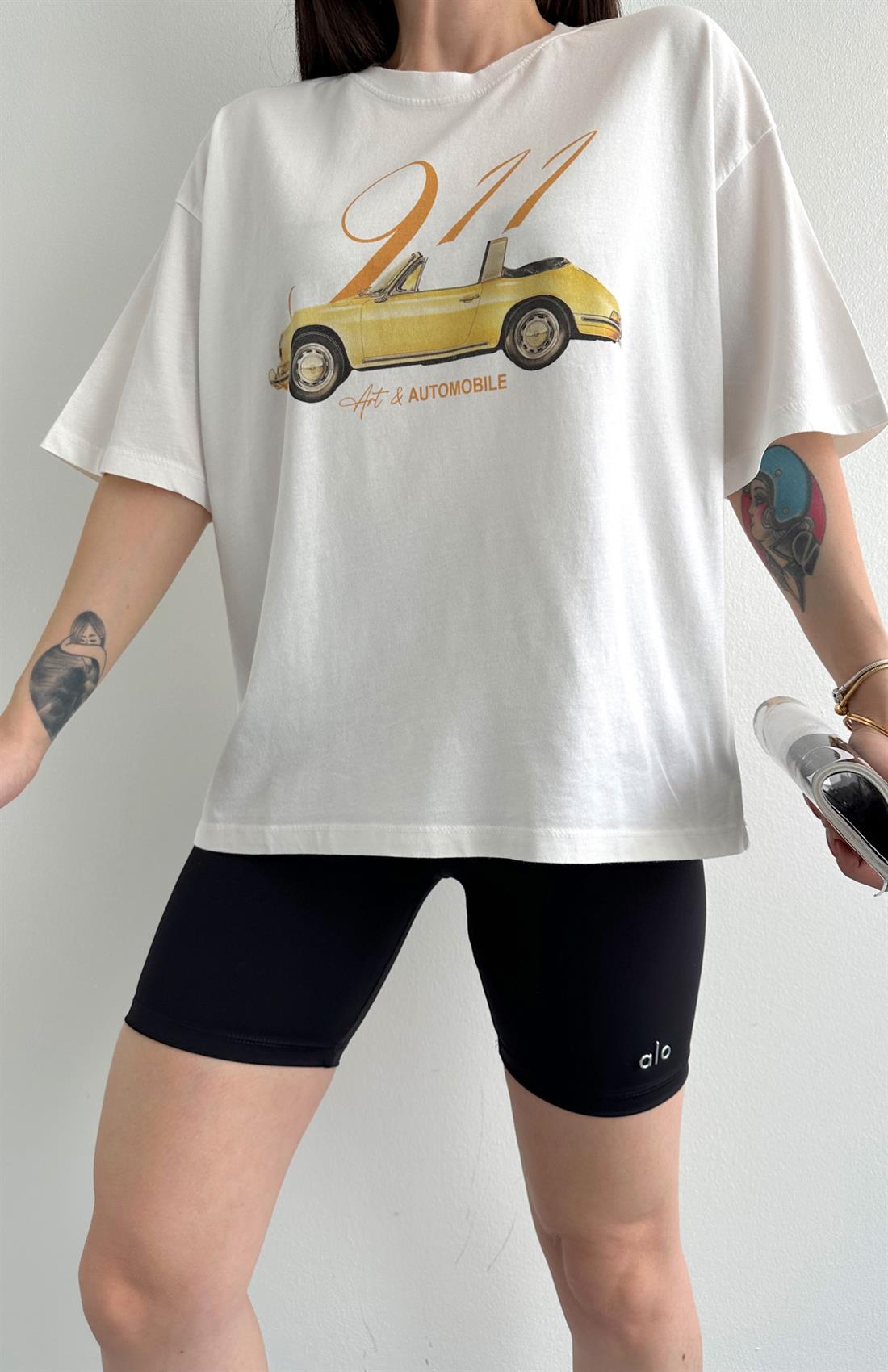 Otomobil Baskılı Tshırt KREM