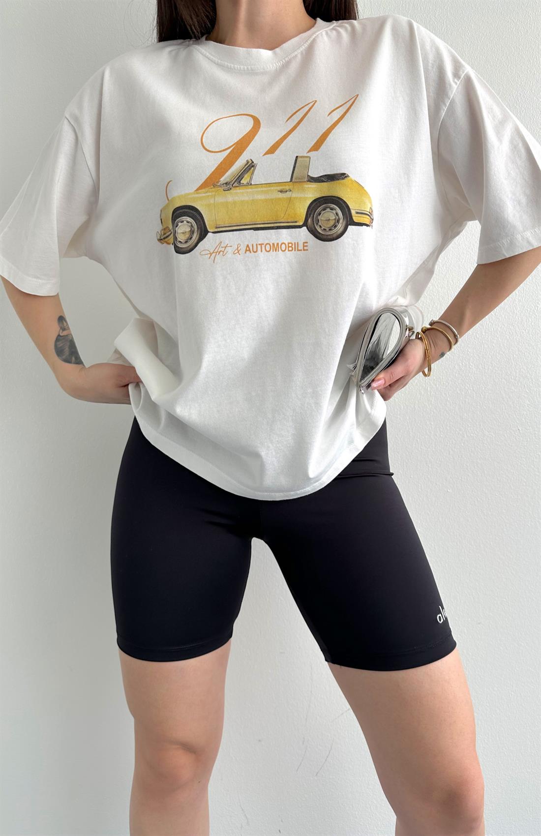 Otomobil Baskılı Tshırt KREM