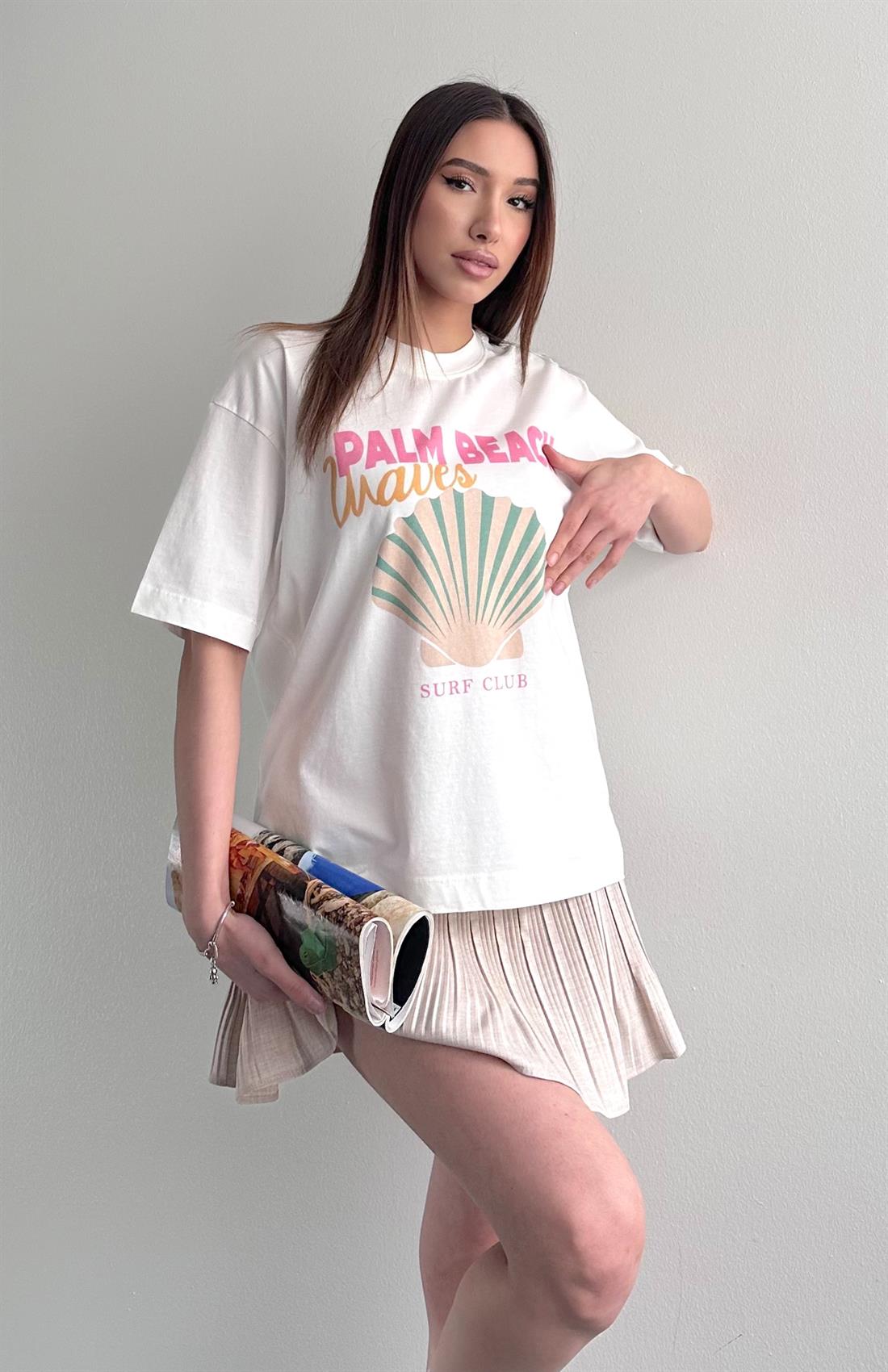 Palm Beach Baskı Tshırt KREM