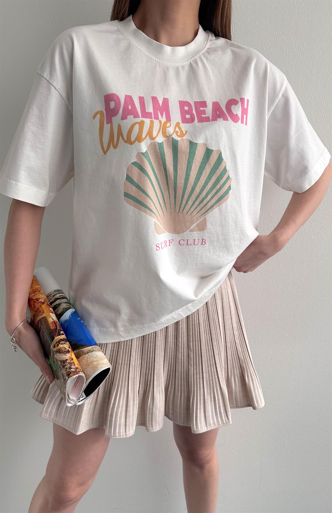 Palm Beach Baskı Tshırt KREM