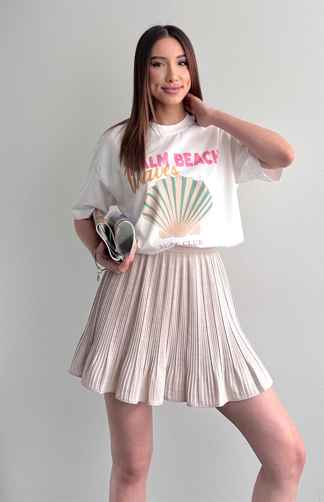 Palm Beach Baskı Tshırt KREM