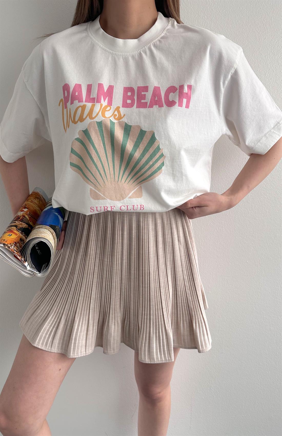 Palm Beach Baskı Tshırt KREM
