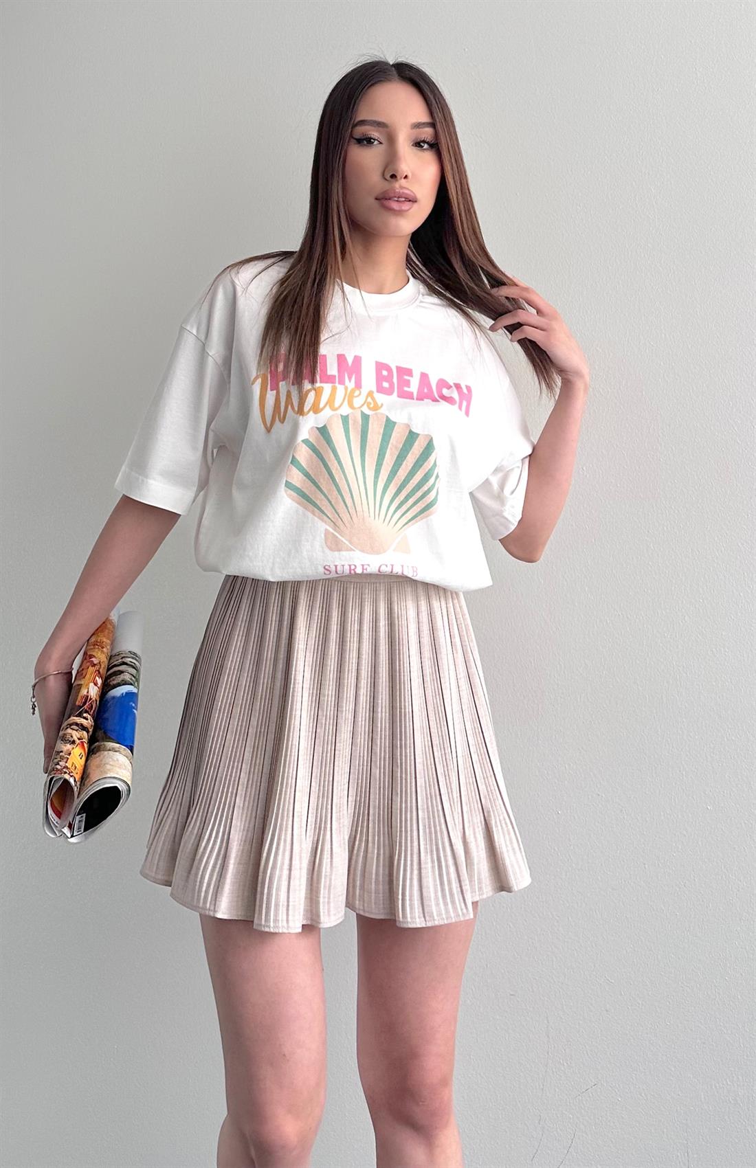 Palm Beach Baskı Tshırt KREM