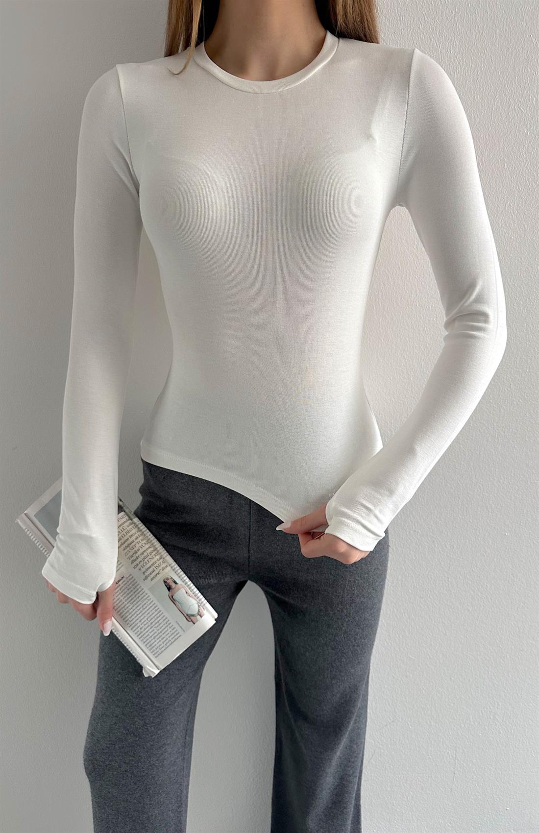 Parmak Geçirmeli Tshırt EKRU