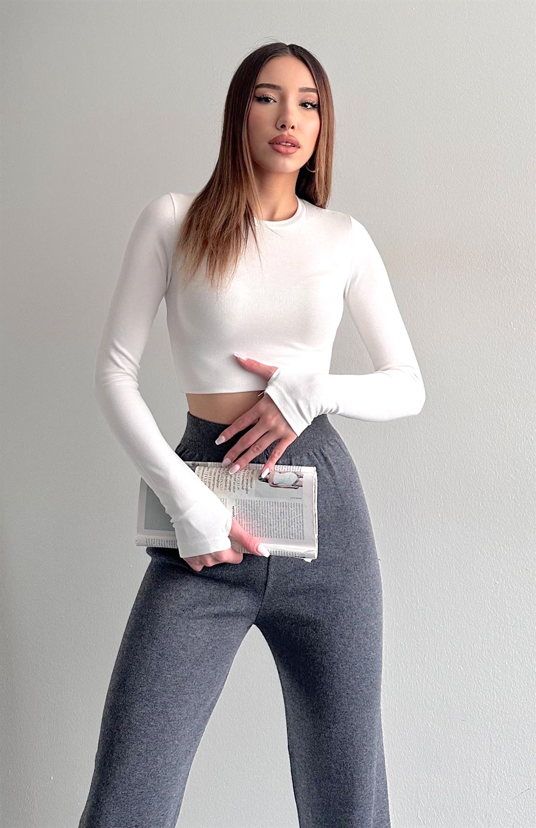 Parmak Geçirmeli Tshırt EKRU