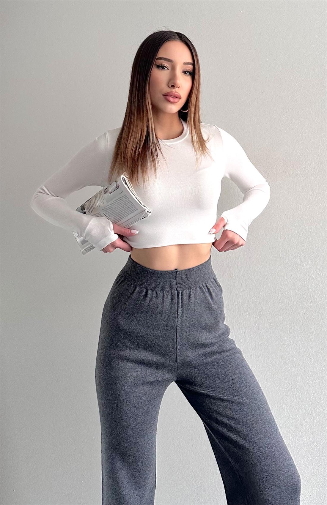 Parmak Geçirmeli Tshırt EKRU