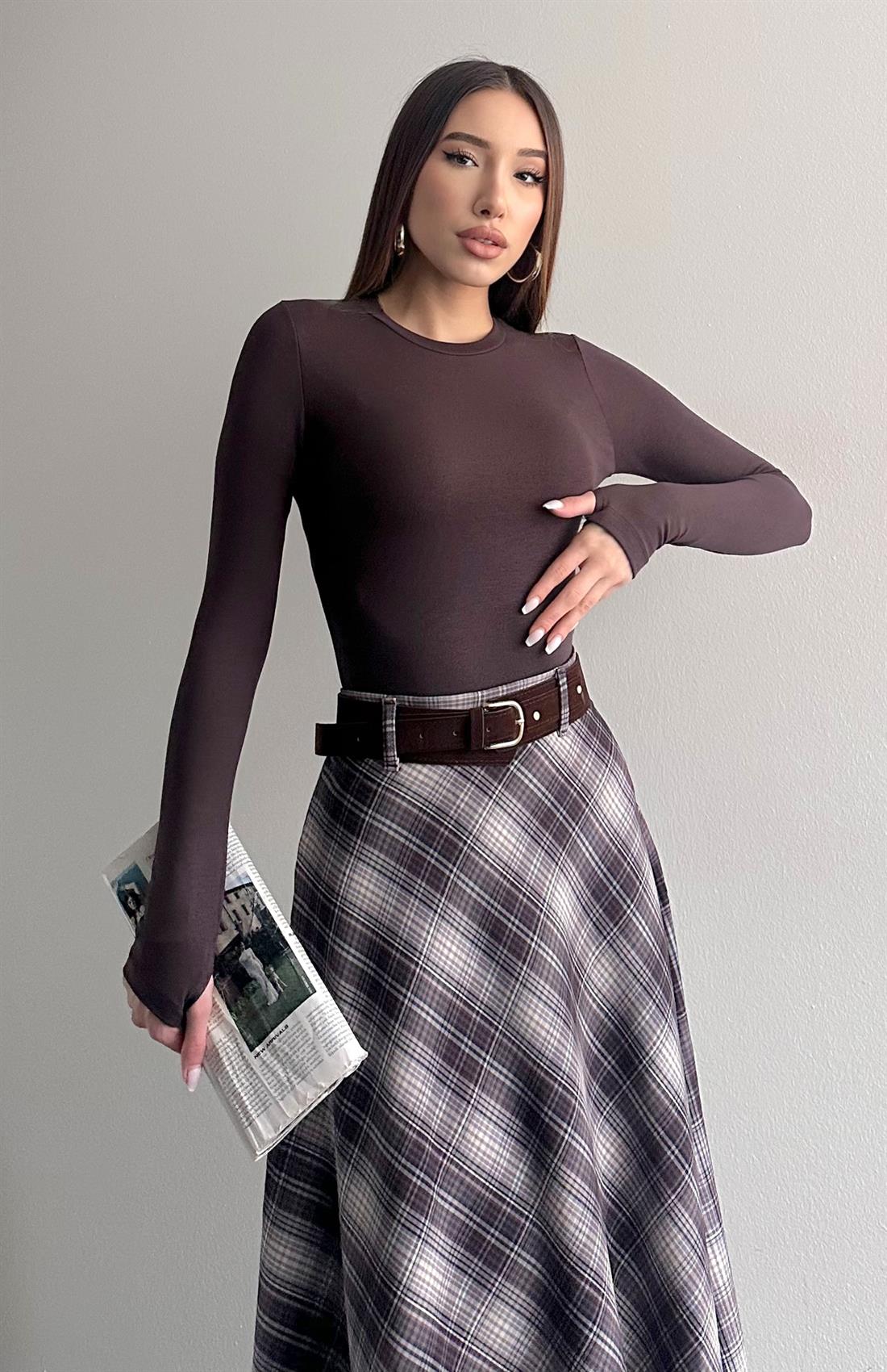 Parmak Geçirmeli Tshırt KAHVERENGİ