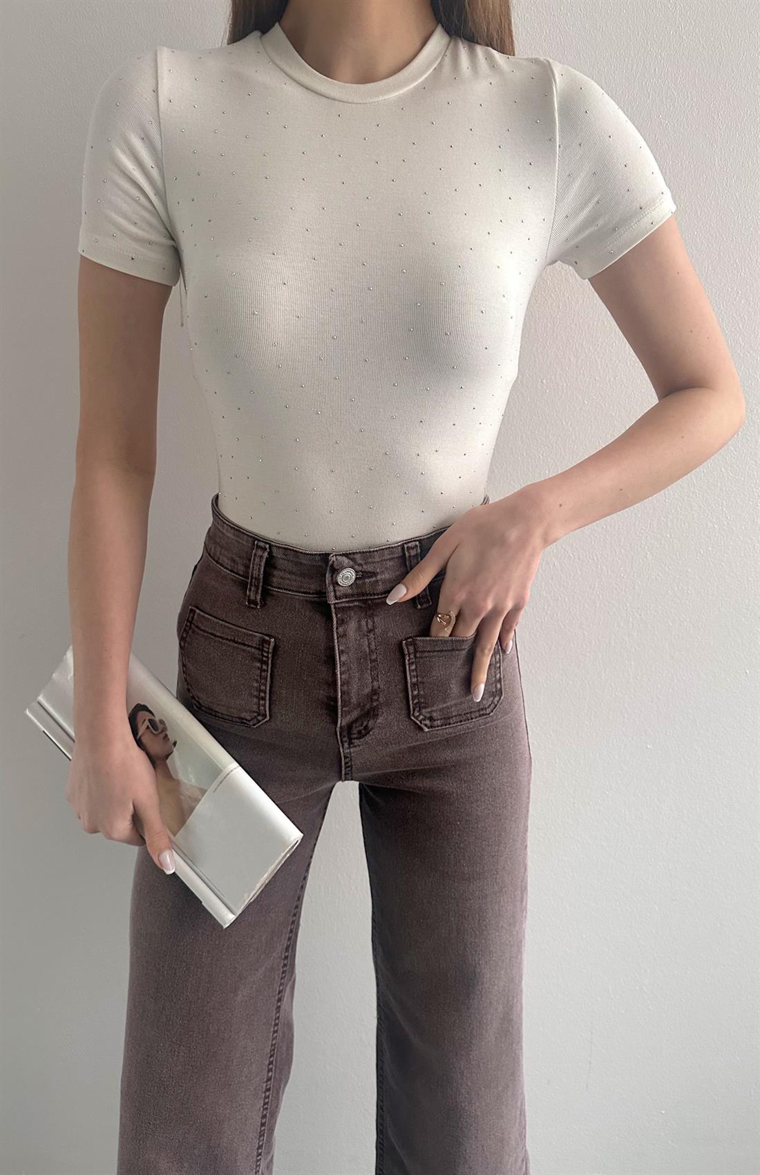 Taşlı Tshırt EKRU