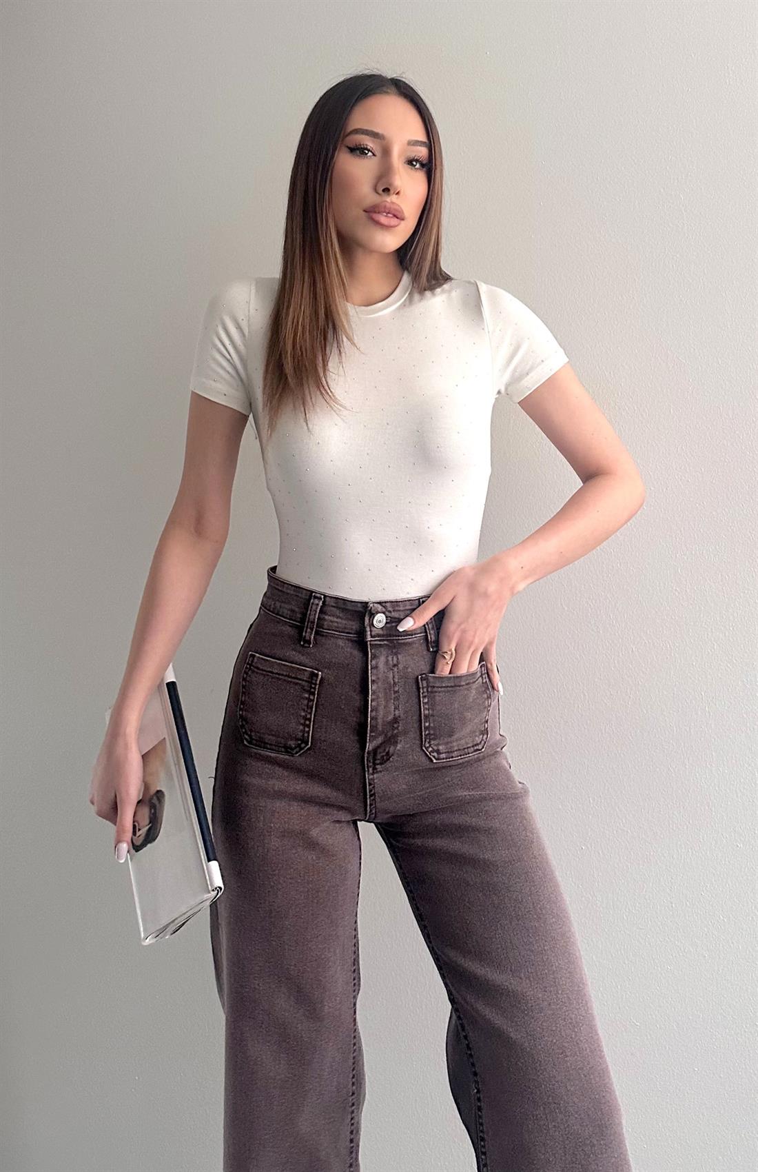 Taşlı Tshırt EKRU