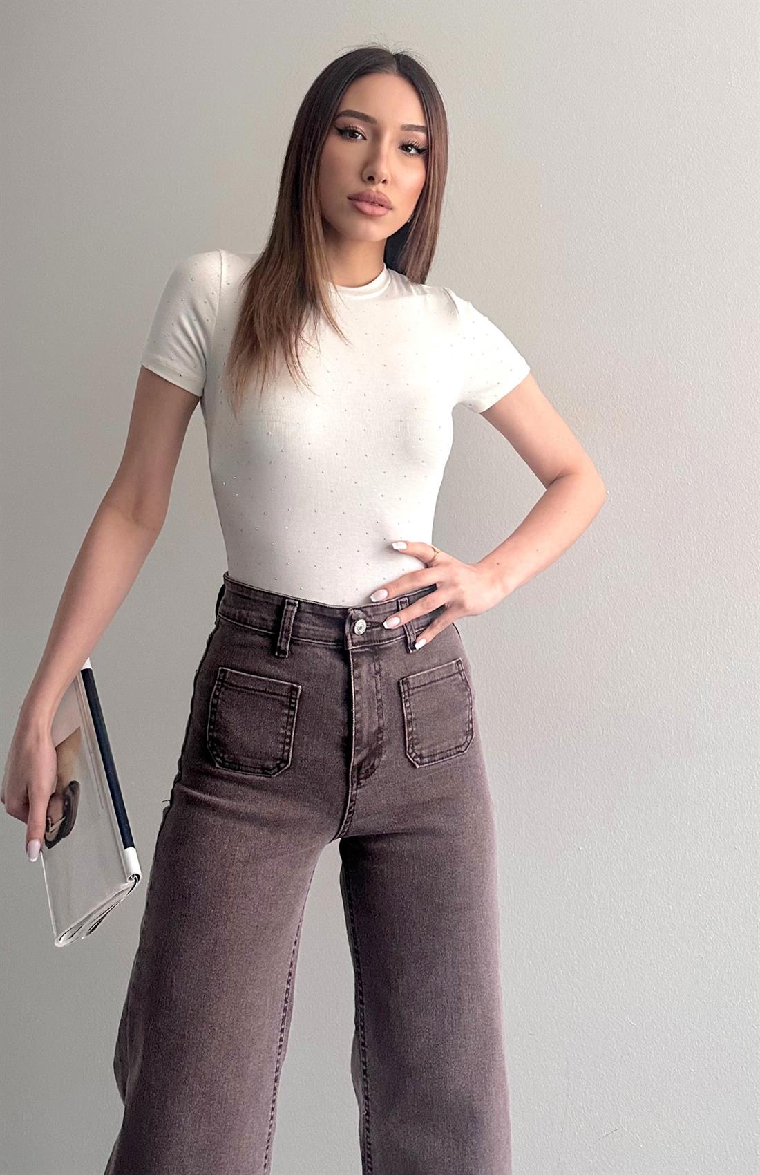 Taşlı Tshırt EKRU