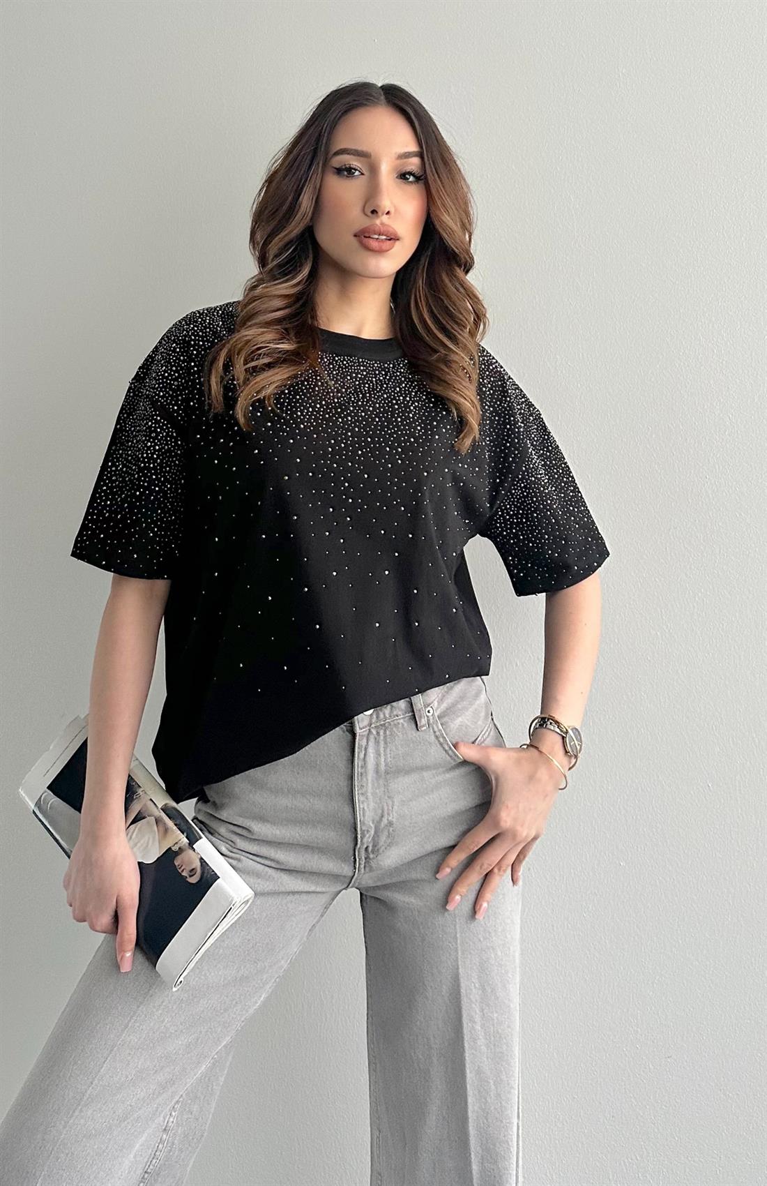 Taşlı Tshırt SİYAH