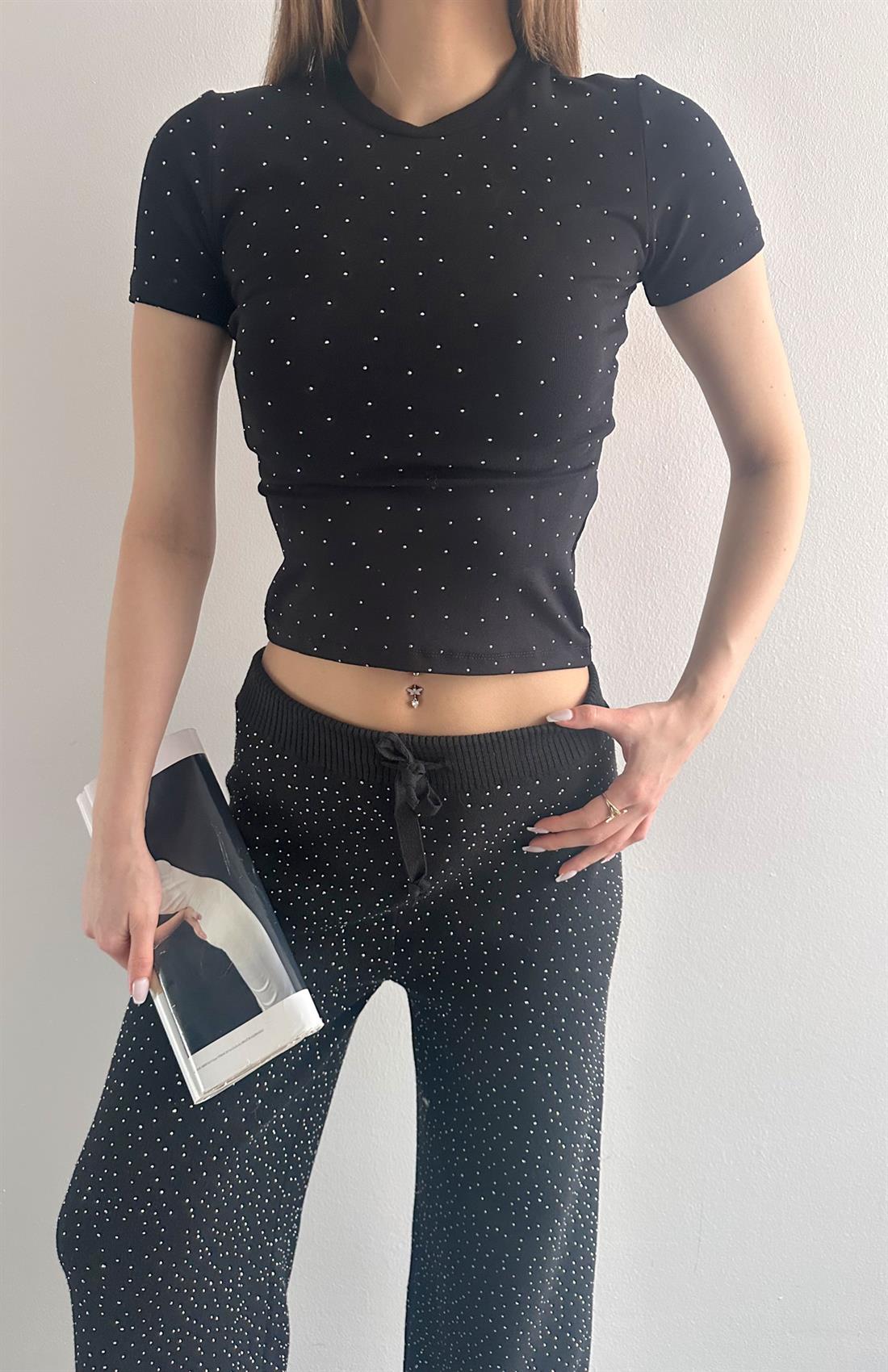 Taşlı Tshırt SİYAH